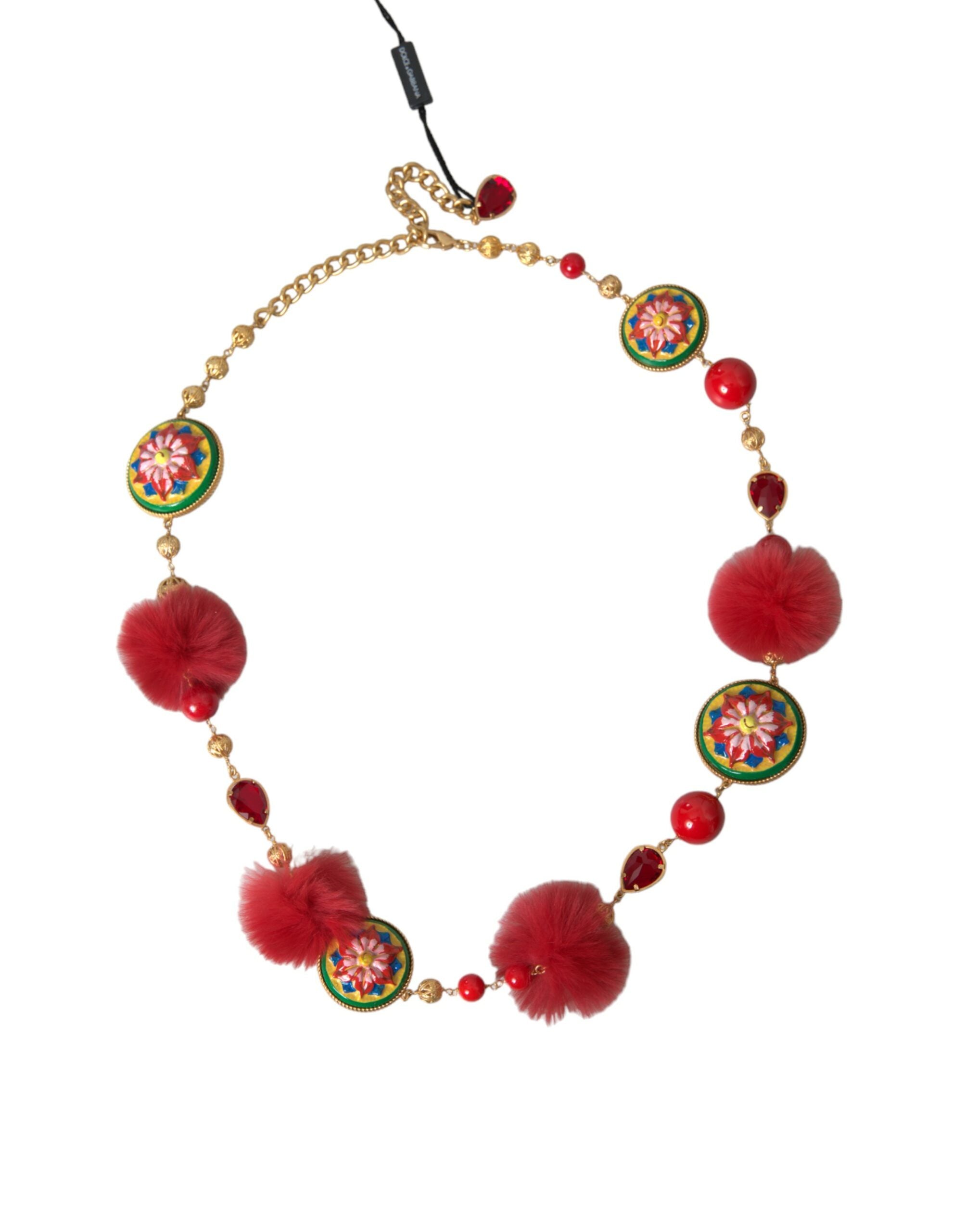 Dolce & Gabbana Brass Fur Crystal Waist Torero Waist Gold Red Belt Glam Steals