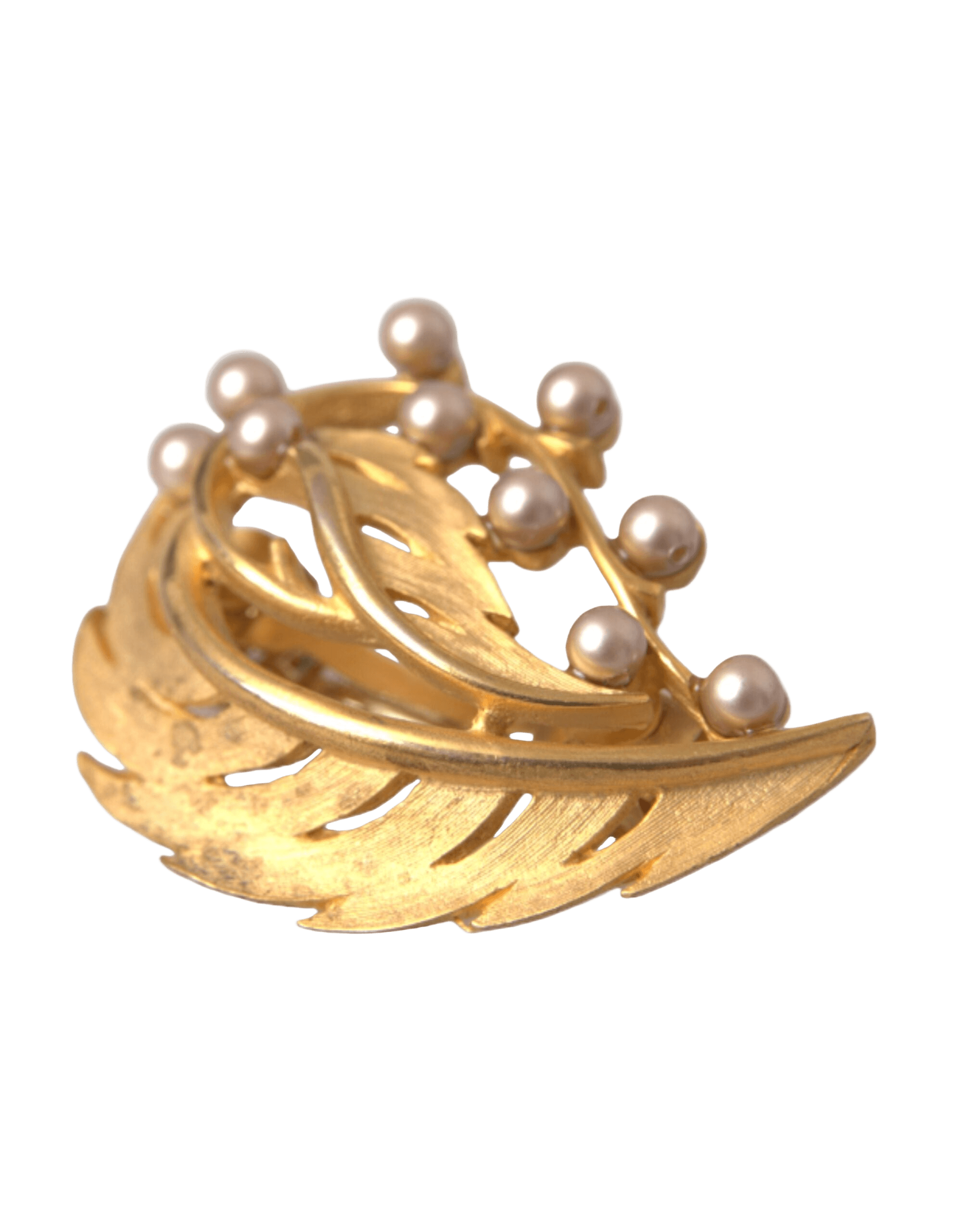 Dolce & Gabbana Brass Leaf Embellished Jewelry Brooch Hair Gold Pin Glam Steals