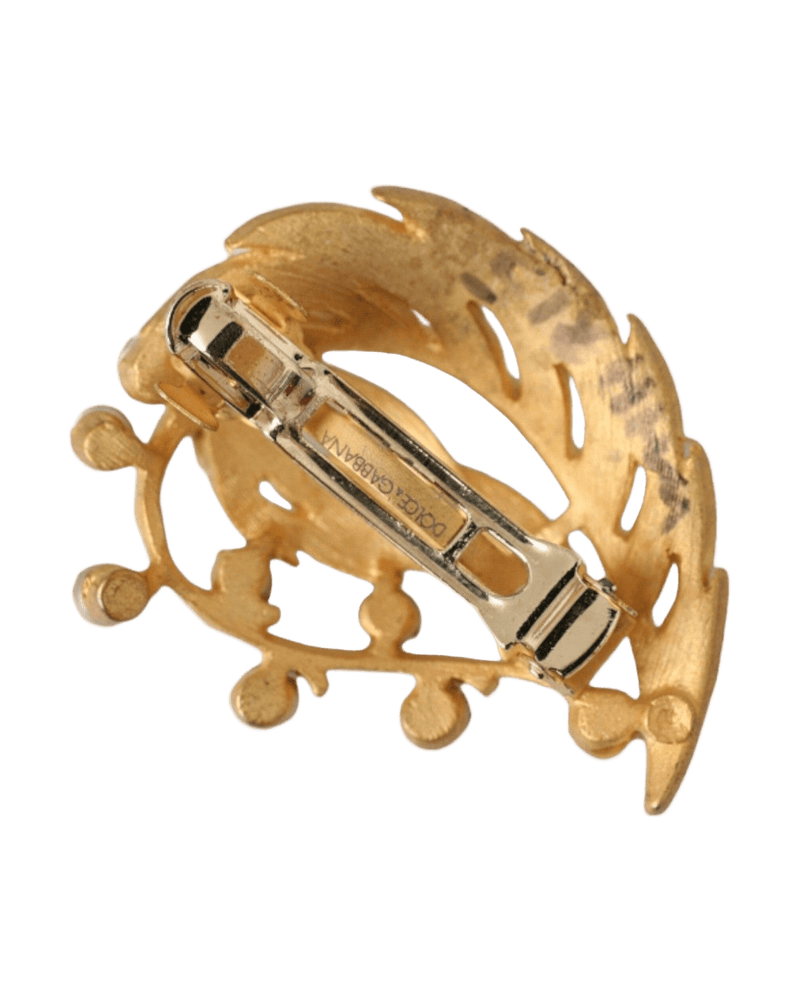 Dolce & Gold Gabbana Brass Leaf Embellished Jewelry Brooch Hair Pin Glam Steals