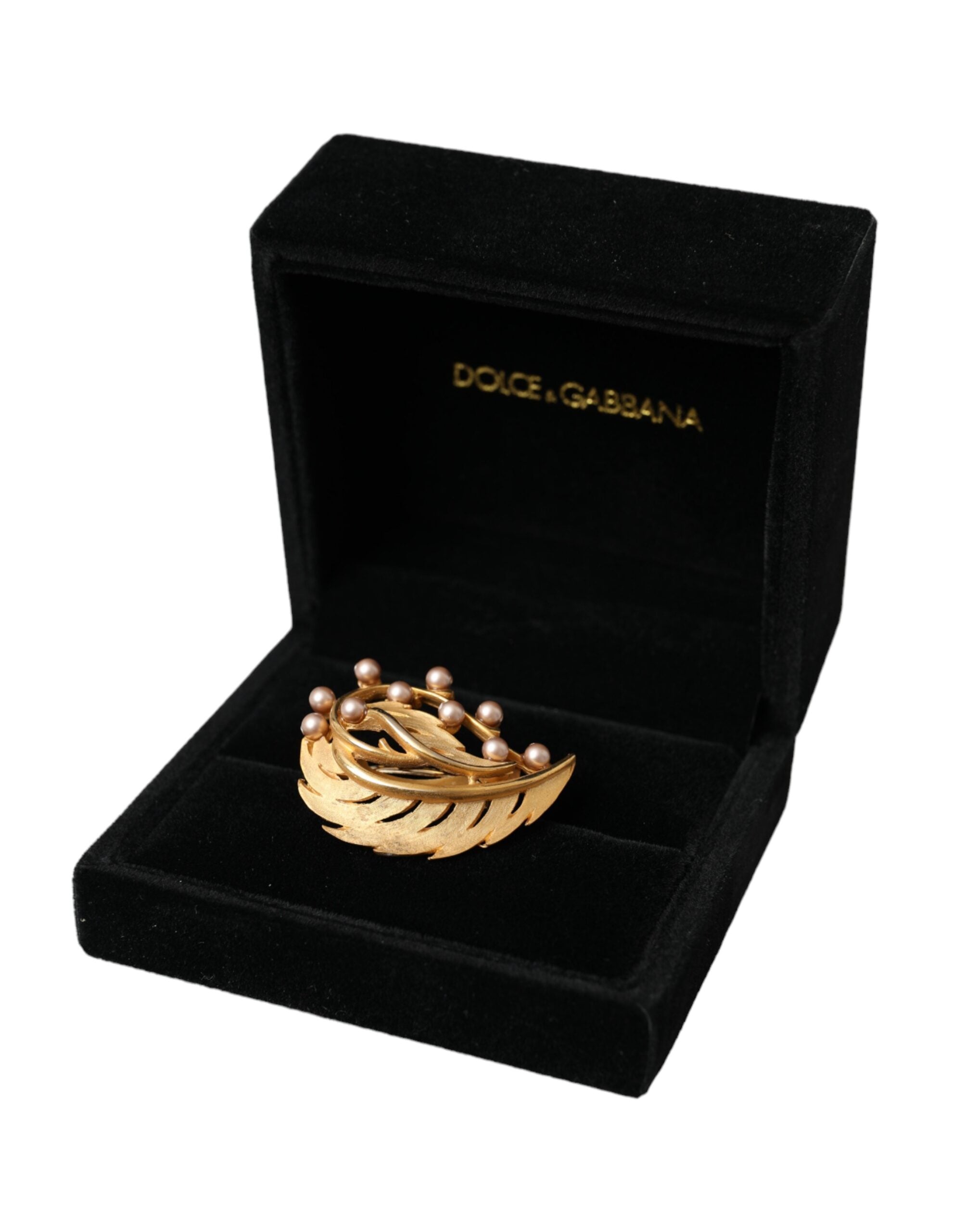 Dolce & Gabbana Brass Leaf Embellished Jewelry Brooch Hair Gold Pin Glam Steals