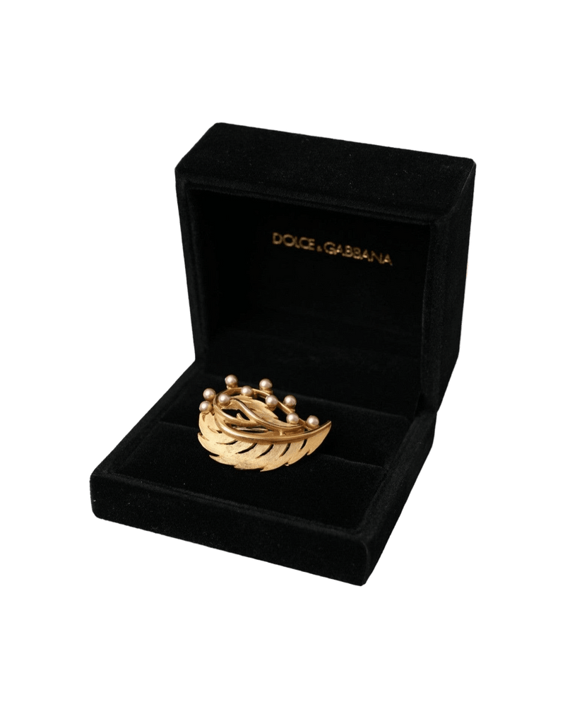 Dolce & Gold Gabbana Brass Leaf Embellished Jewelry Brooch Hair Pin Glam Steals