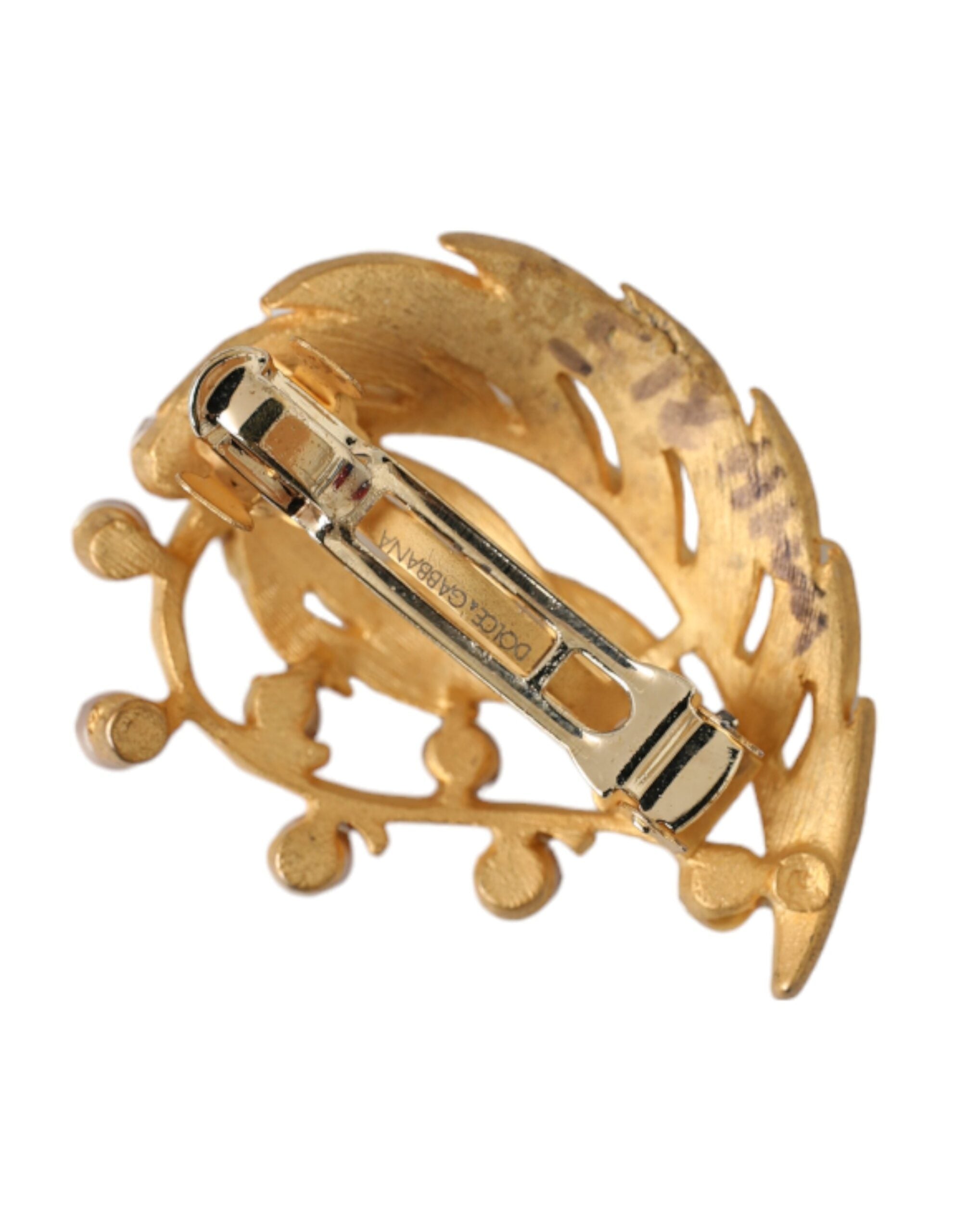Dolce & Gabbana Brass Leaf Embellished Jewelry Brooch Hair Gold Pin Glam Steals