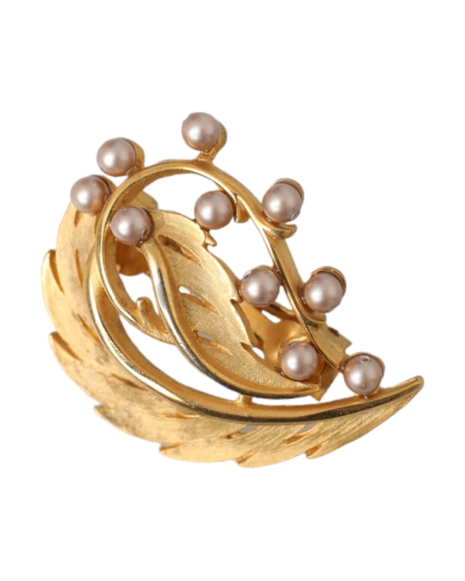 Dolce & Gabbana Brass Leaf Embellished Jewelry Brooch Hair Gold Pin Glam Steals