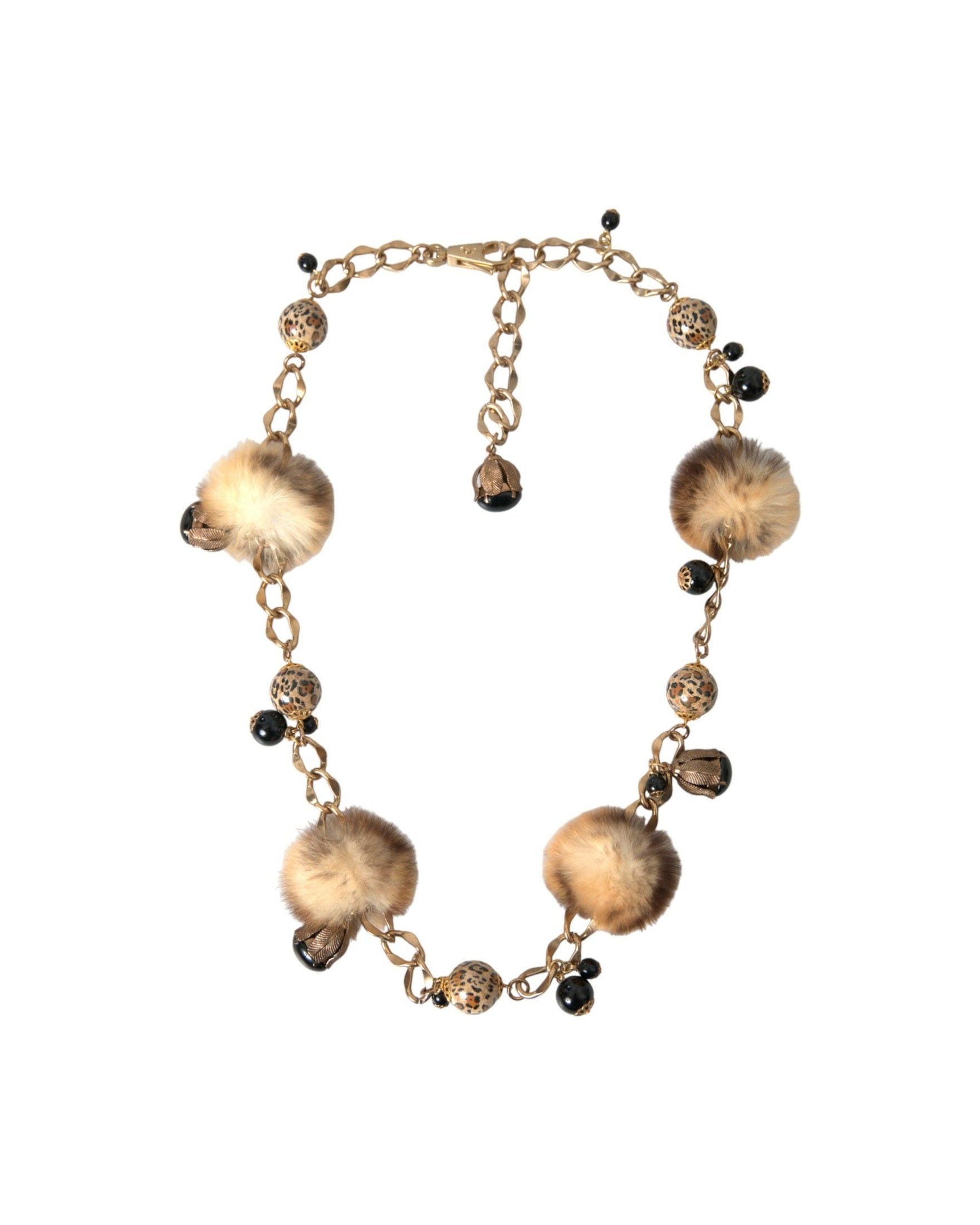 Dolce & Gabbana Brass Leopard Fur Pearl Collier Chain Gold Belt Glam Steals