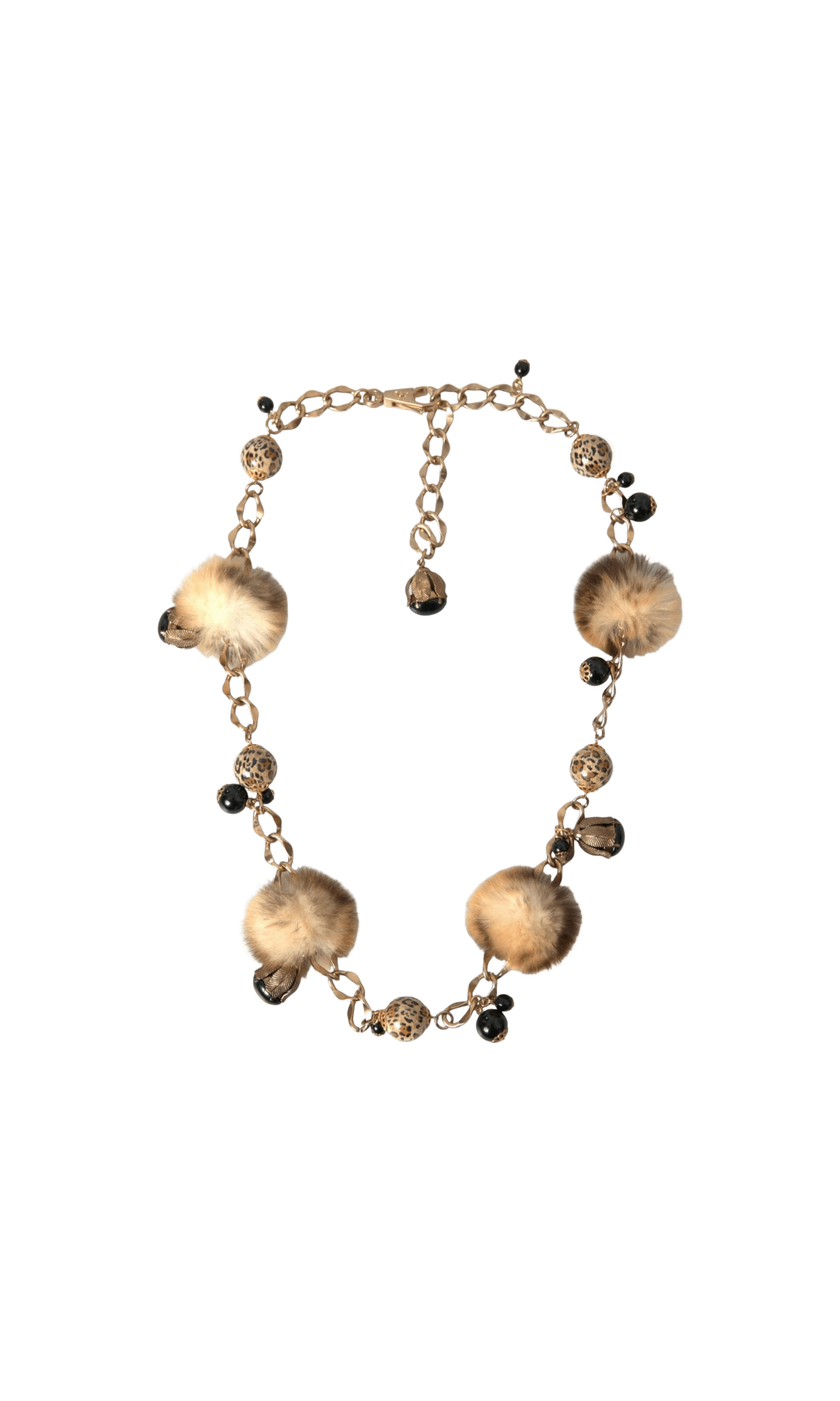 Dolce & Gabbana Brass Leopard Fur Pearl Collier Chain Gold Belt Glam Steals