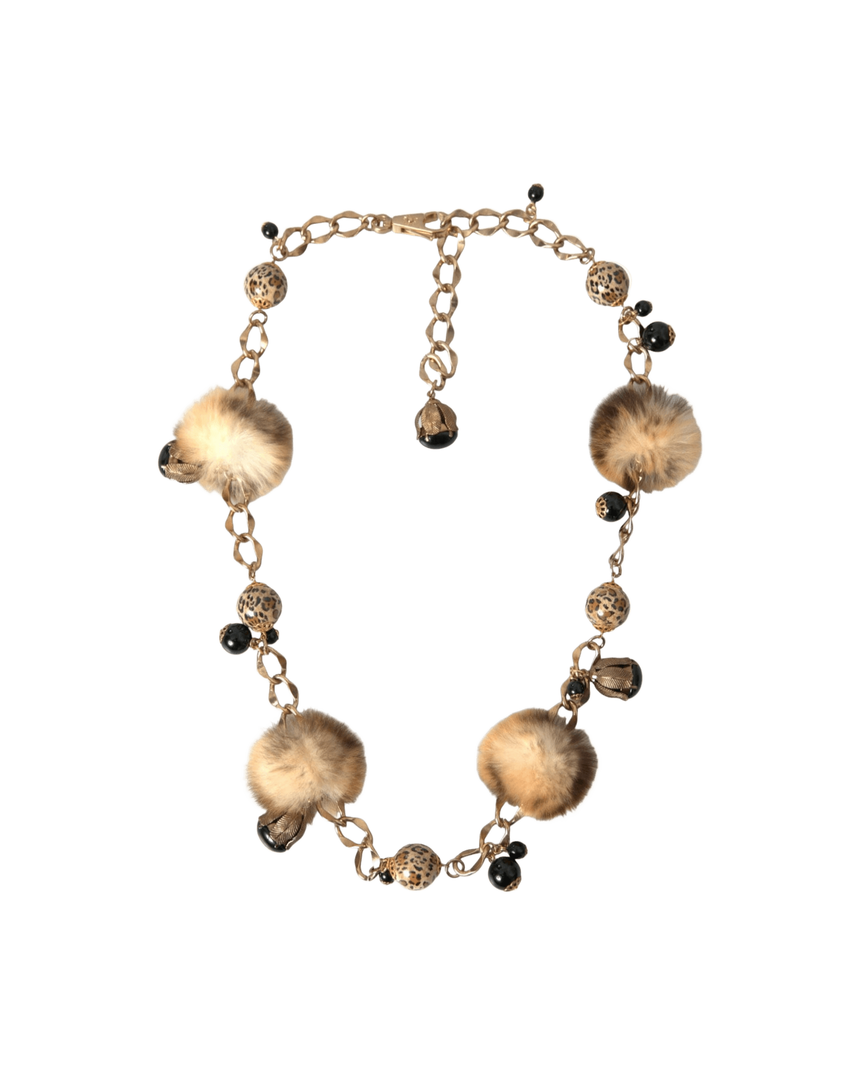 Dolce & Gabbana Brass Leopard Fur Pearl Collier Chain Gold Belt Glam Steals