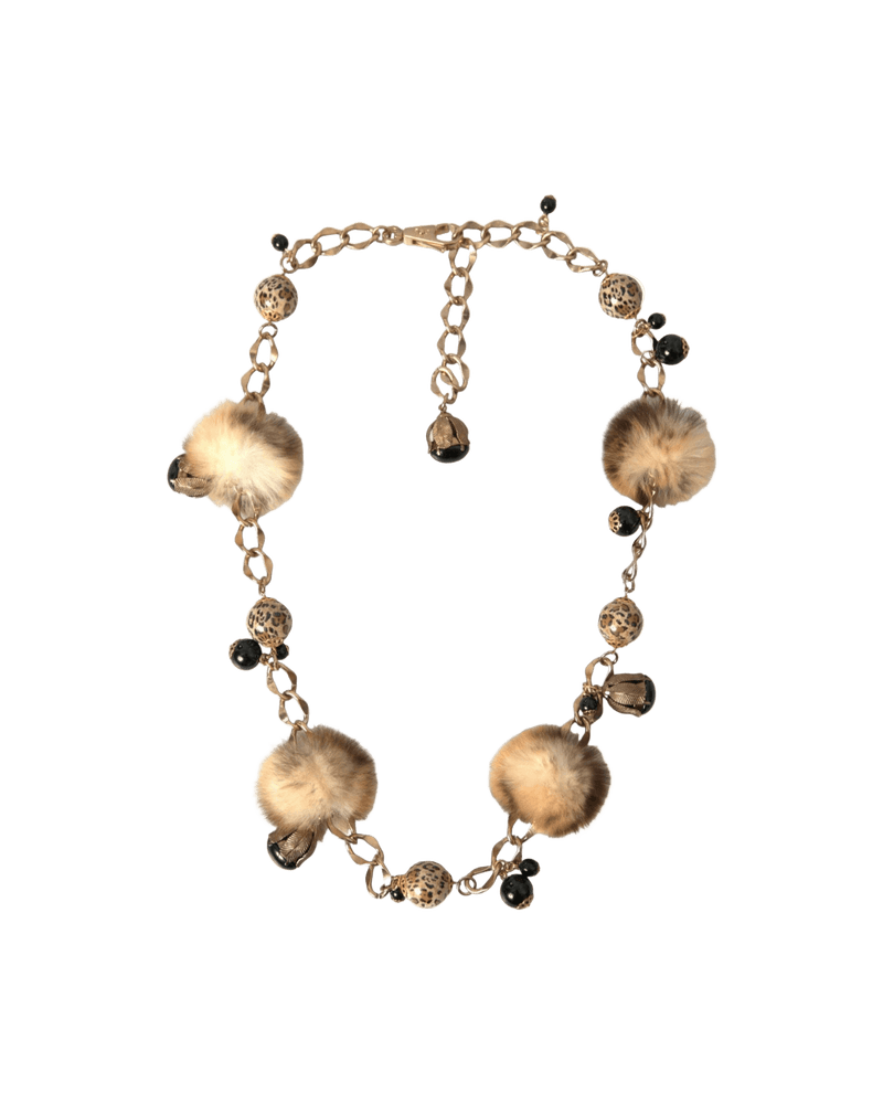 Dolce & Gold Gabbana Brass Leopard Fur Pearl Collier Chain Belt Glam Steals