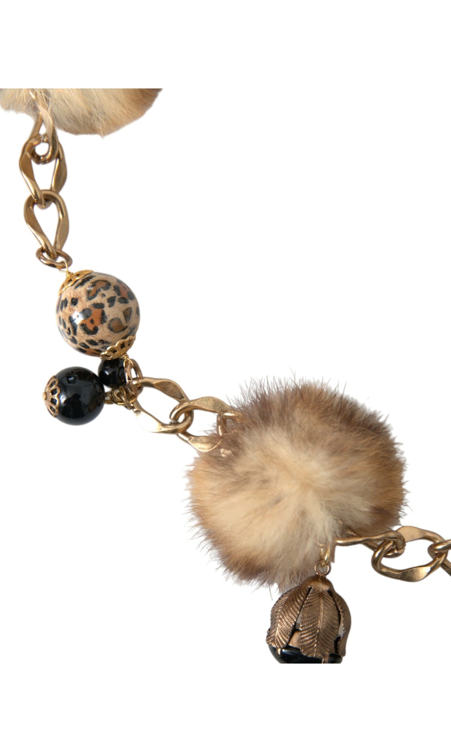 Dolce & Gabbana Brass Leopard Fur Pearl Collier Chain Gold Belt Glam Steals