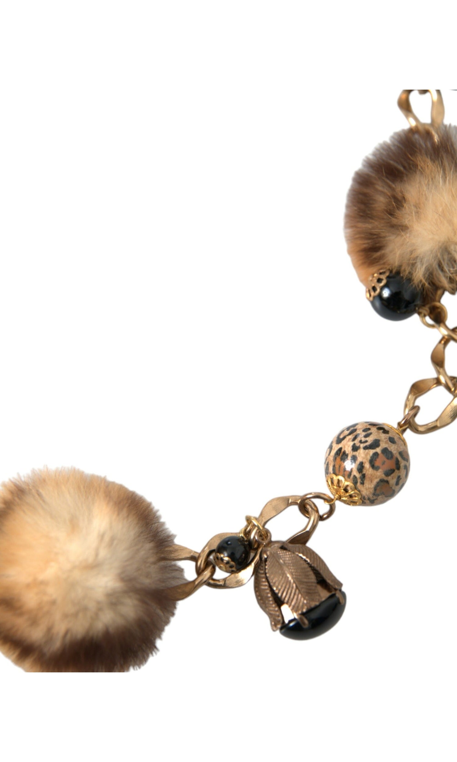 Dolce & Gabbana Brass Leopard Fur Pearl Collier Chain Gold Belt Glam Steals