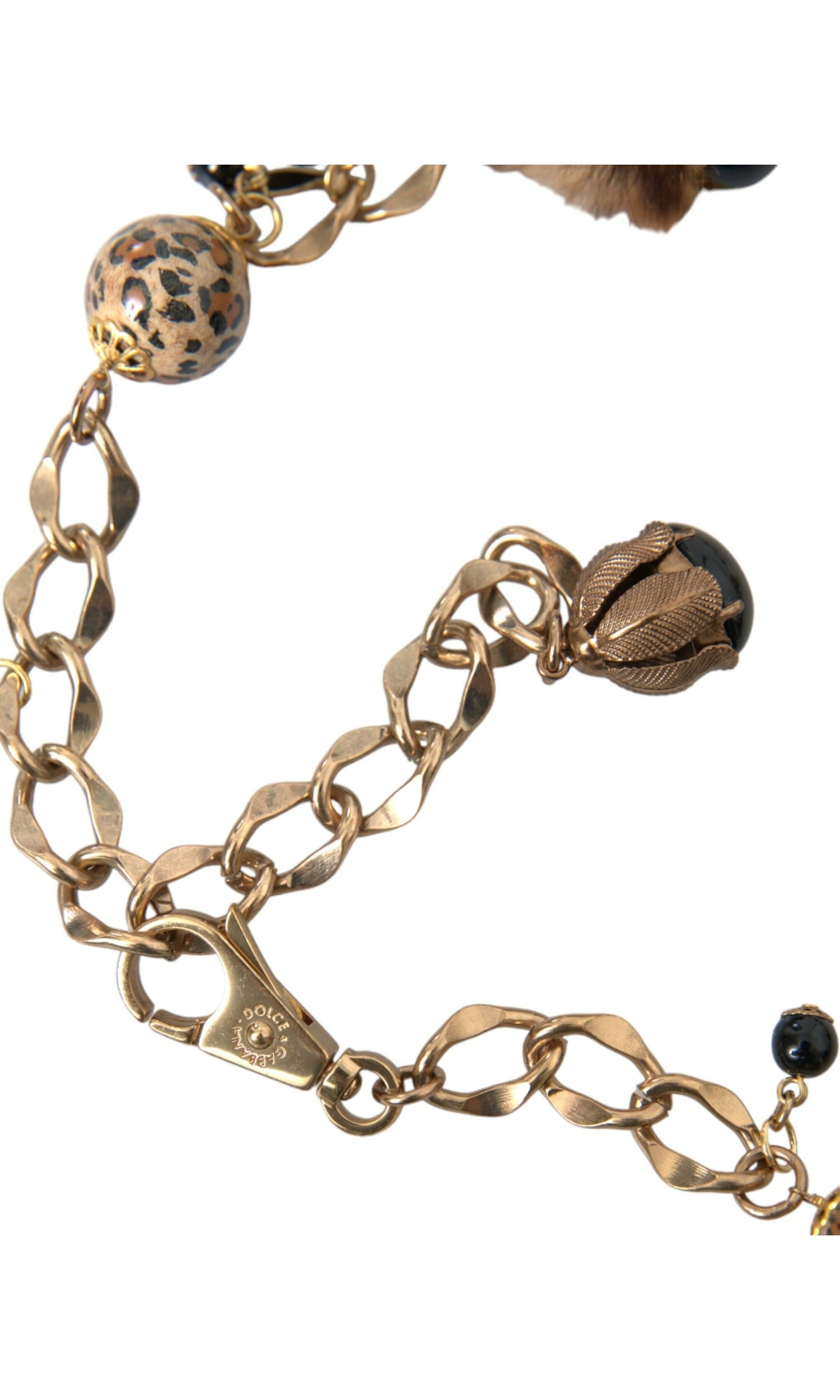 Dolce & Gabbana Brass Leopard Fur Pearl Collier Chain Gold Belt Glam Steals