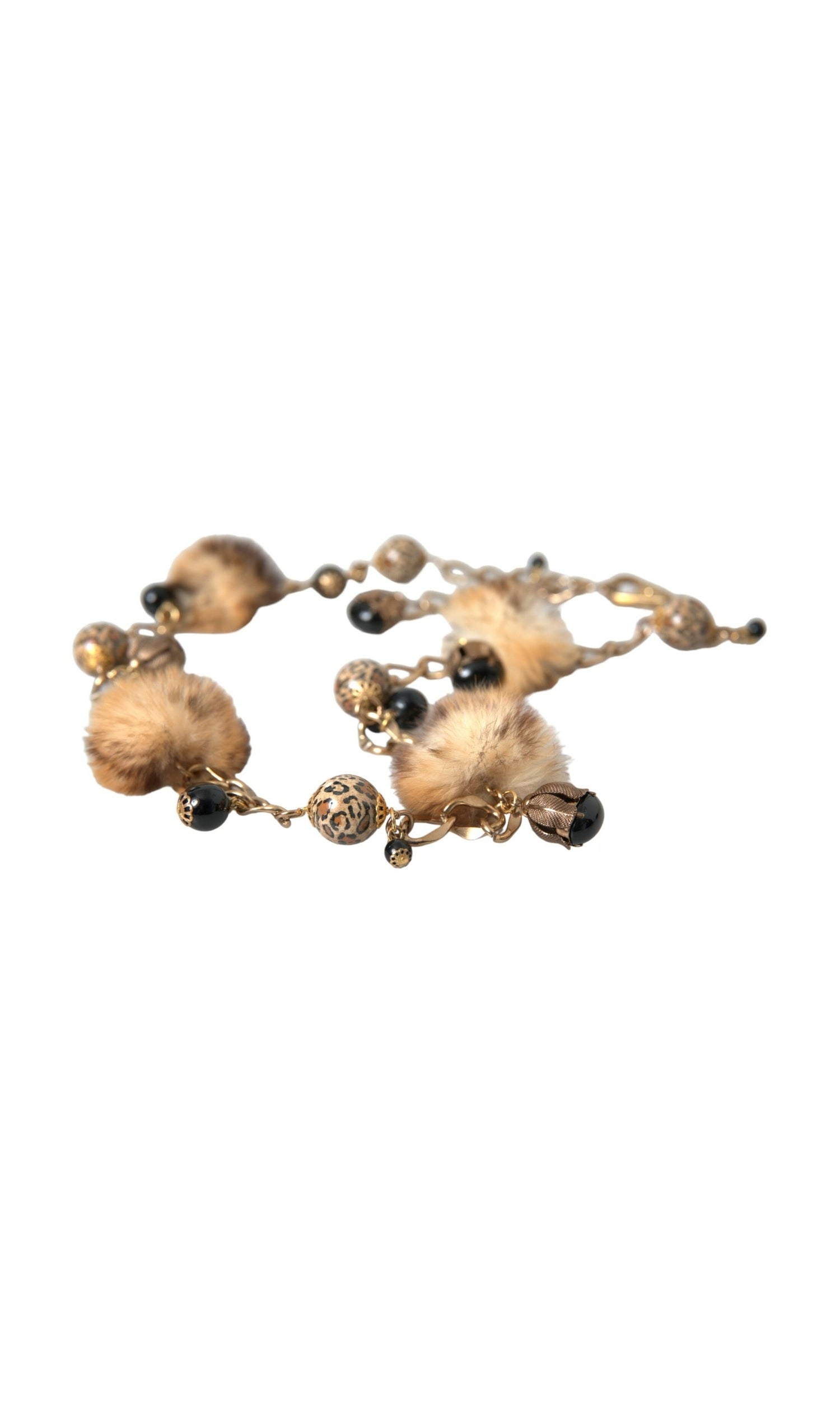 Dolce & Gabbana Brass Leopard Fur Pearl Collier Chain Gold Belt Glam Steals