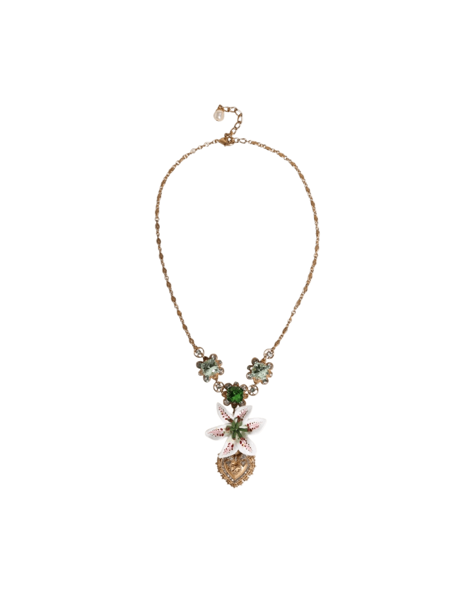 Dolce & Gabbana Brass Lily Crystal Sacred Heart Pendant Gold Necklace Glam Steals