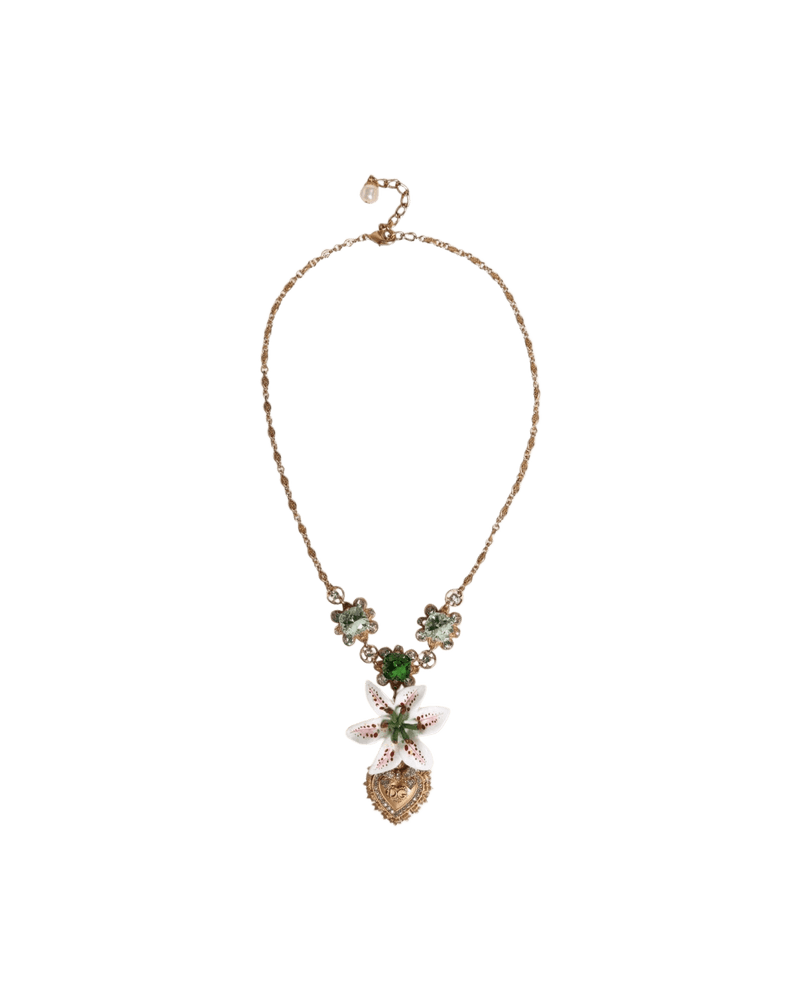 Dolce & Gold Gabbana Brass Lily Crystal Sacred Heart Pendant Necklace Glam Steals