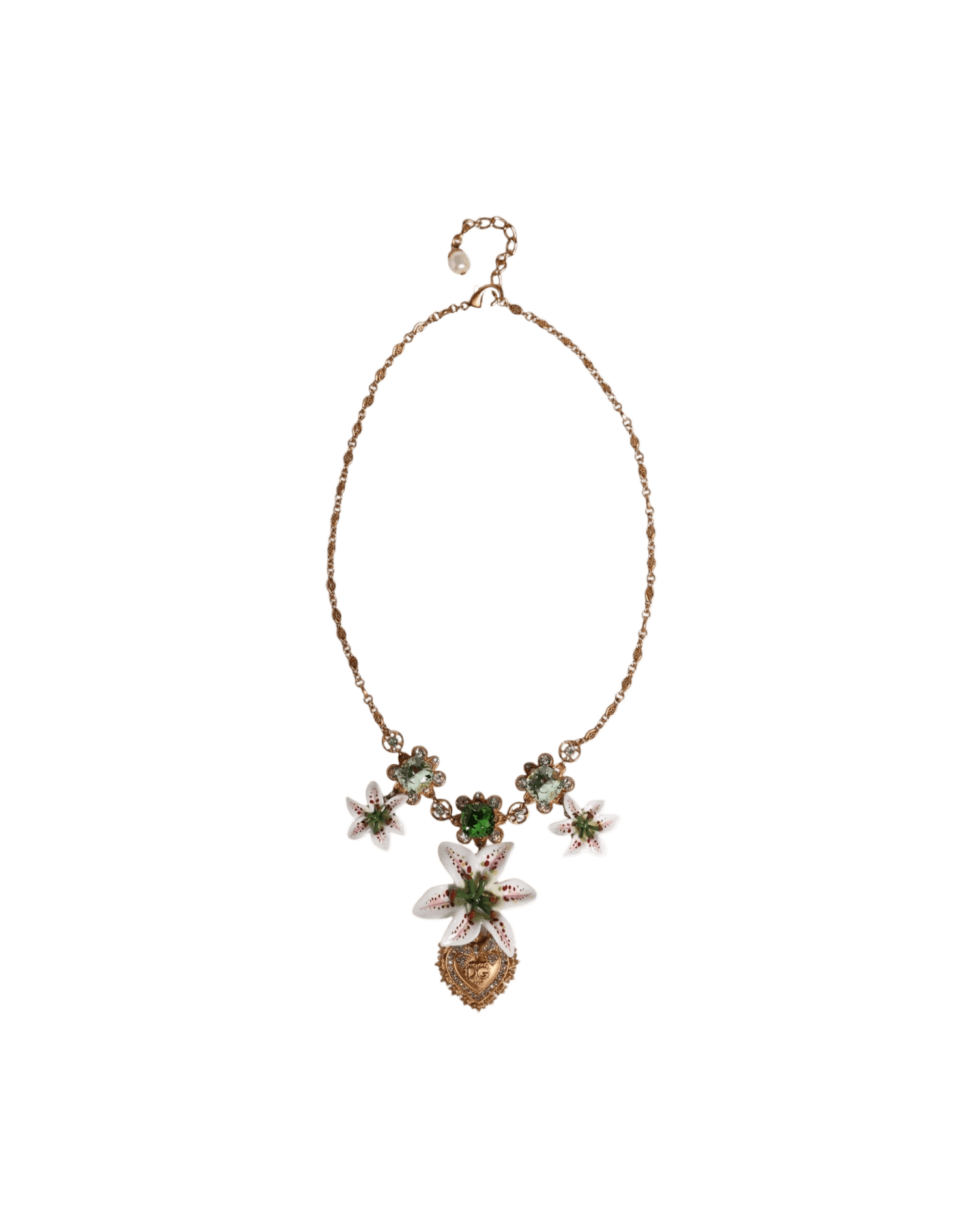 Dolce & Gabbana Brass Lily Crystal Sacred Heart Pendant Gold Necklace Glam Steals
