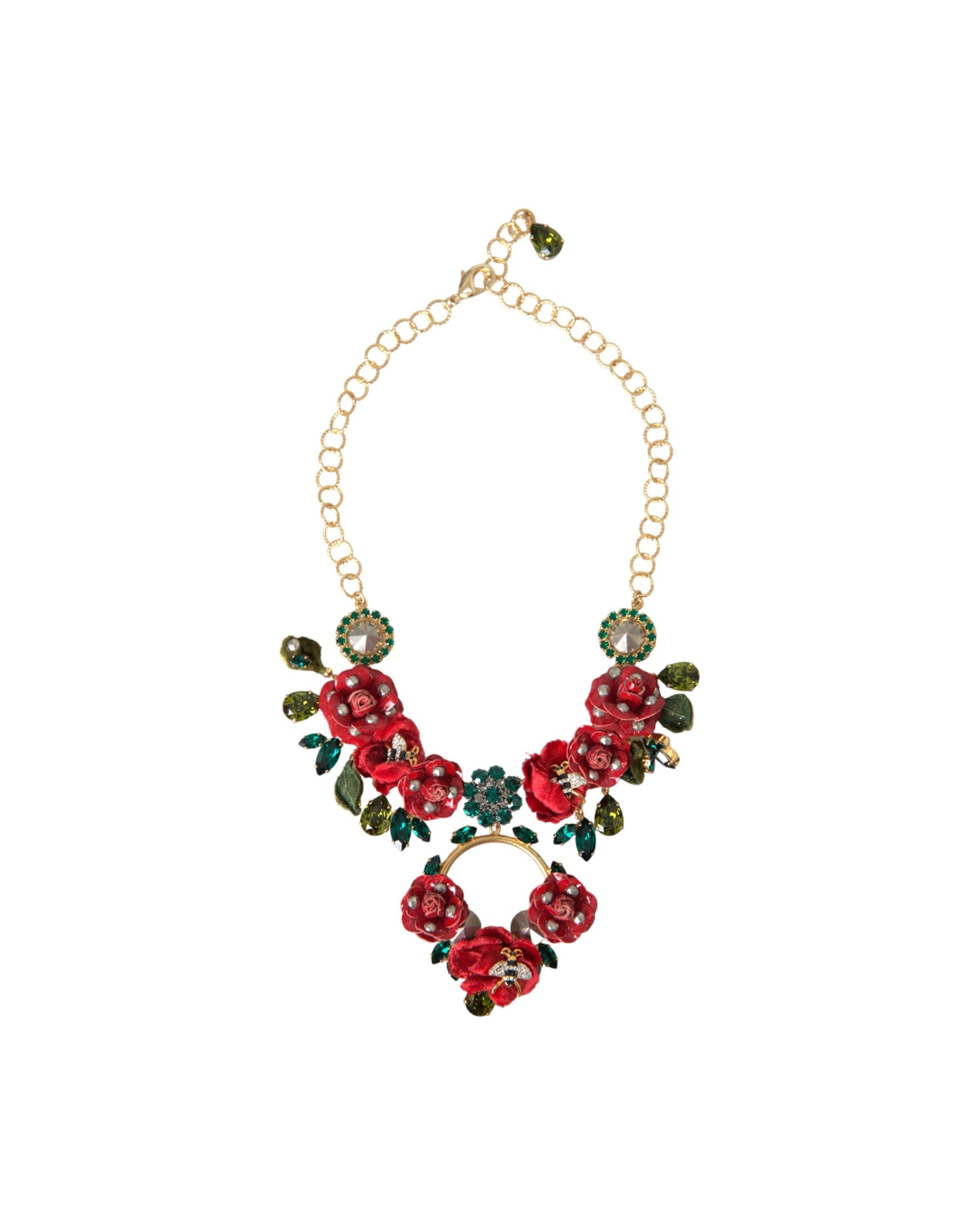 Dolce & Gabbana Brass Link Chain Rosepetal Crystal Pendant Gold Necklace Glam Steals