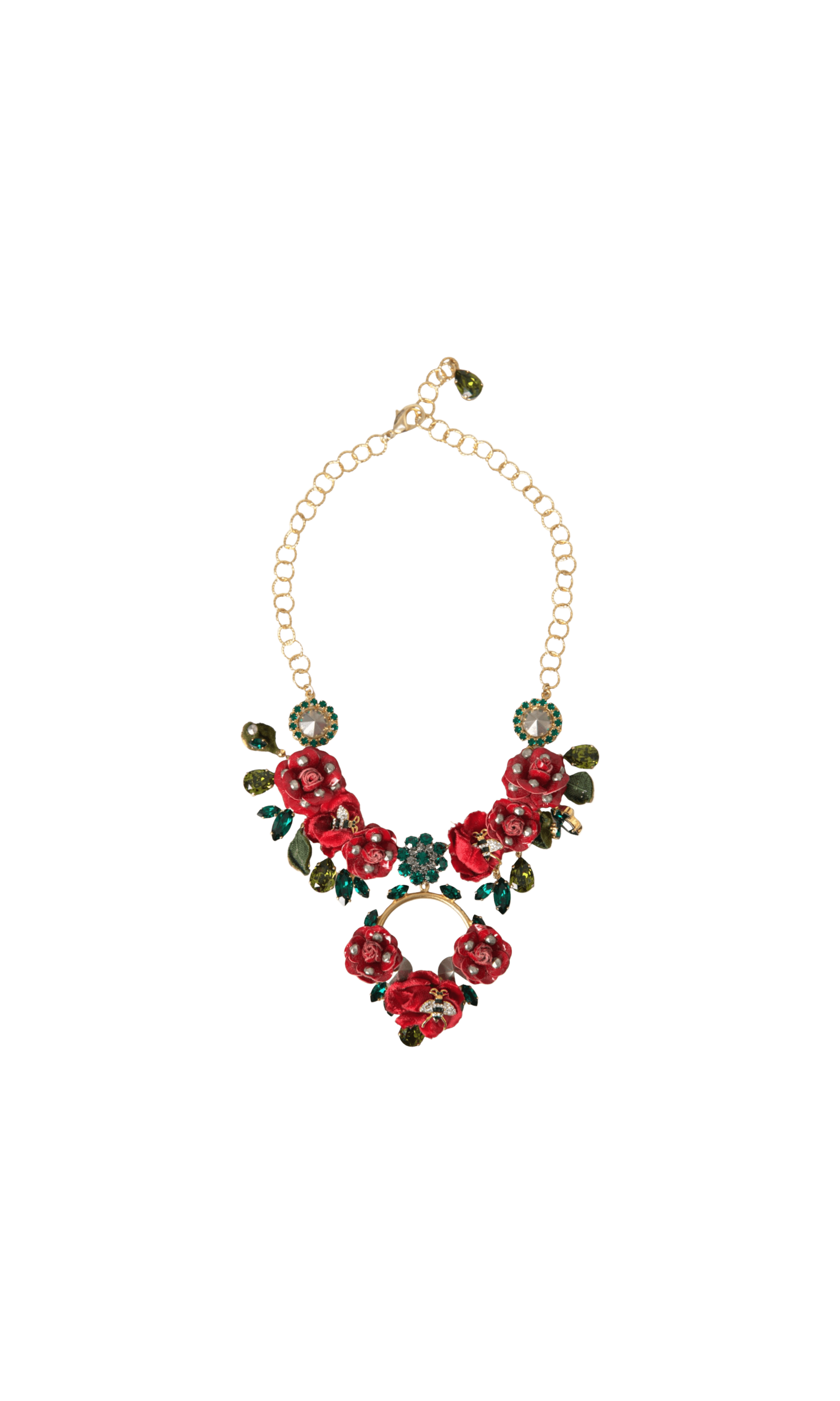 Dolce & Gabbana Brass Link Chain Rosepetal Crystal Pendant Gold Necklace Glam Steals