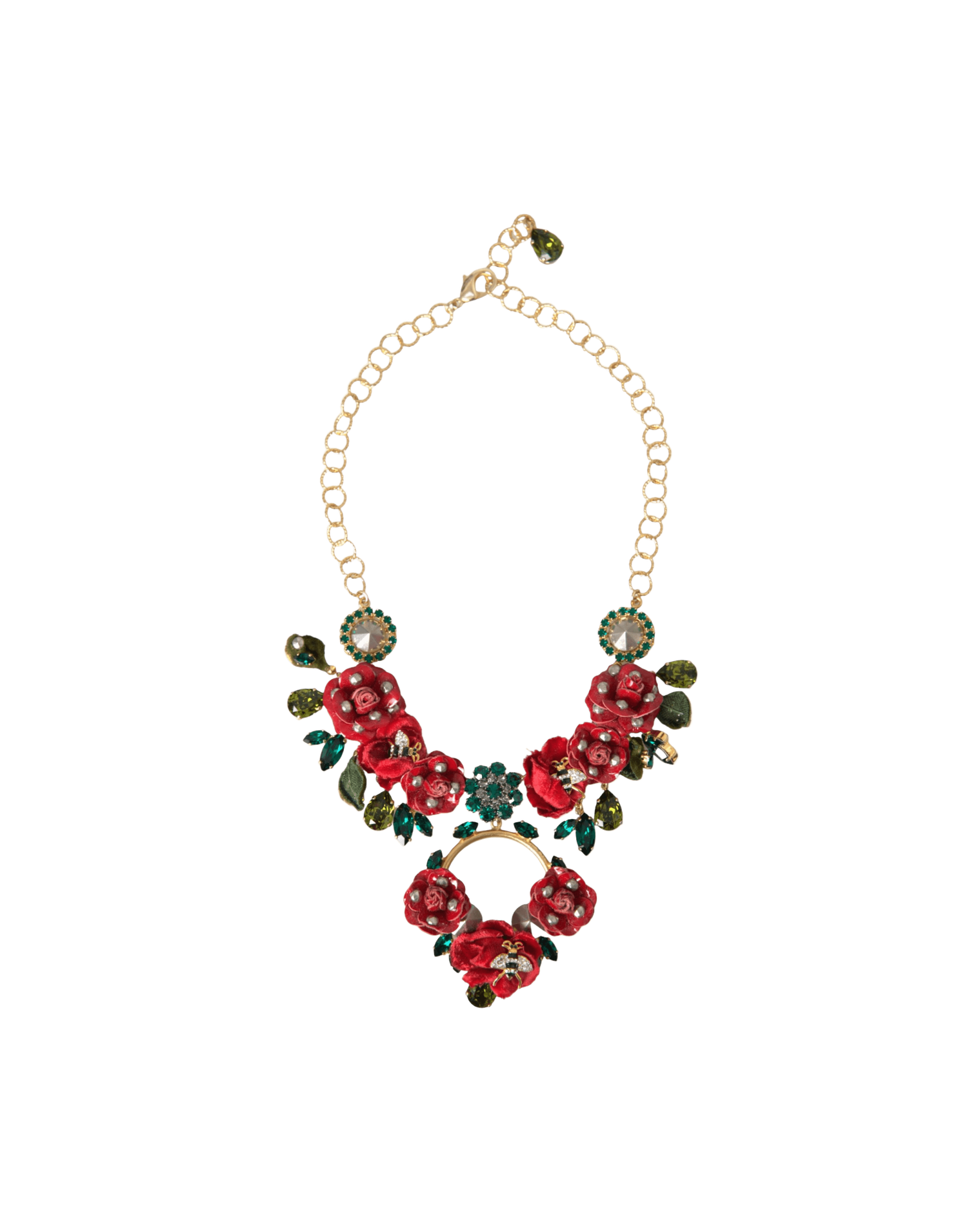Dolce & Gabbana Brass Link Chain Rosepetal Crystal Pendant Gold Necklace Glam Steals