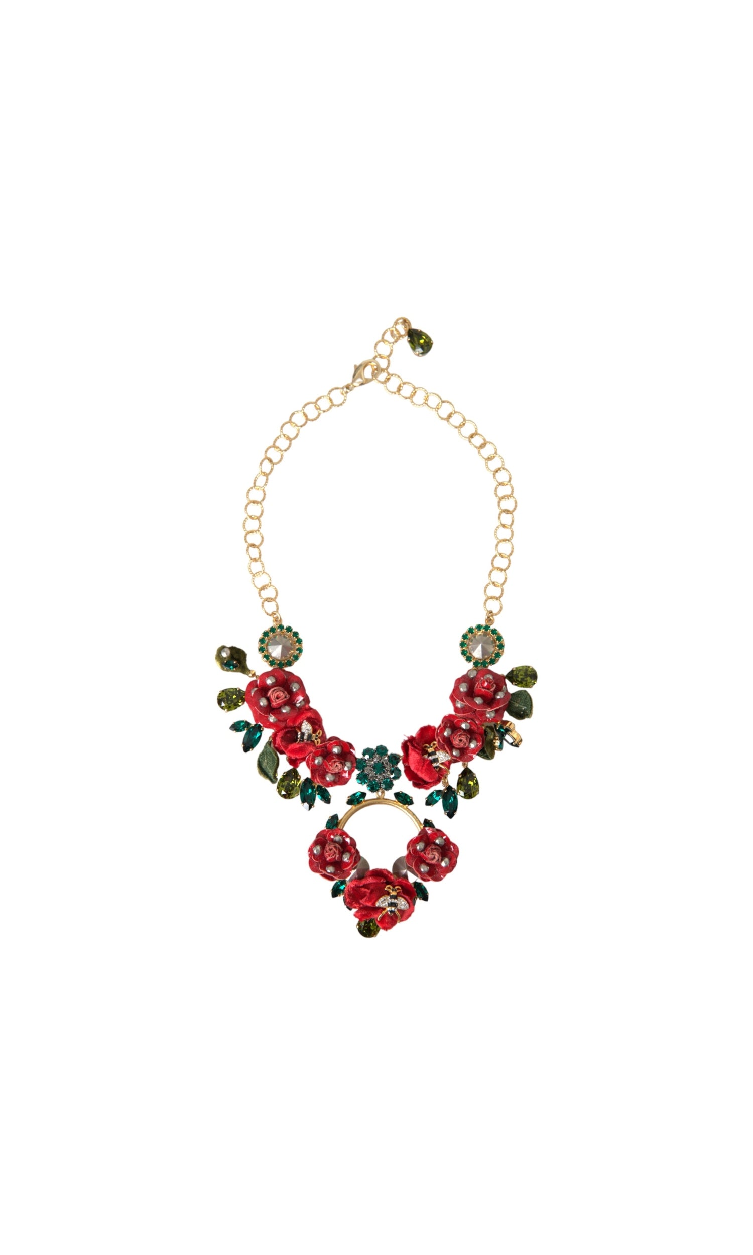 Dolce & Gabbana Brass Link Chain Rosepetal Crystal Pendant Gold Necklace Glam Steals