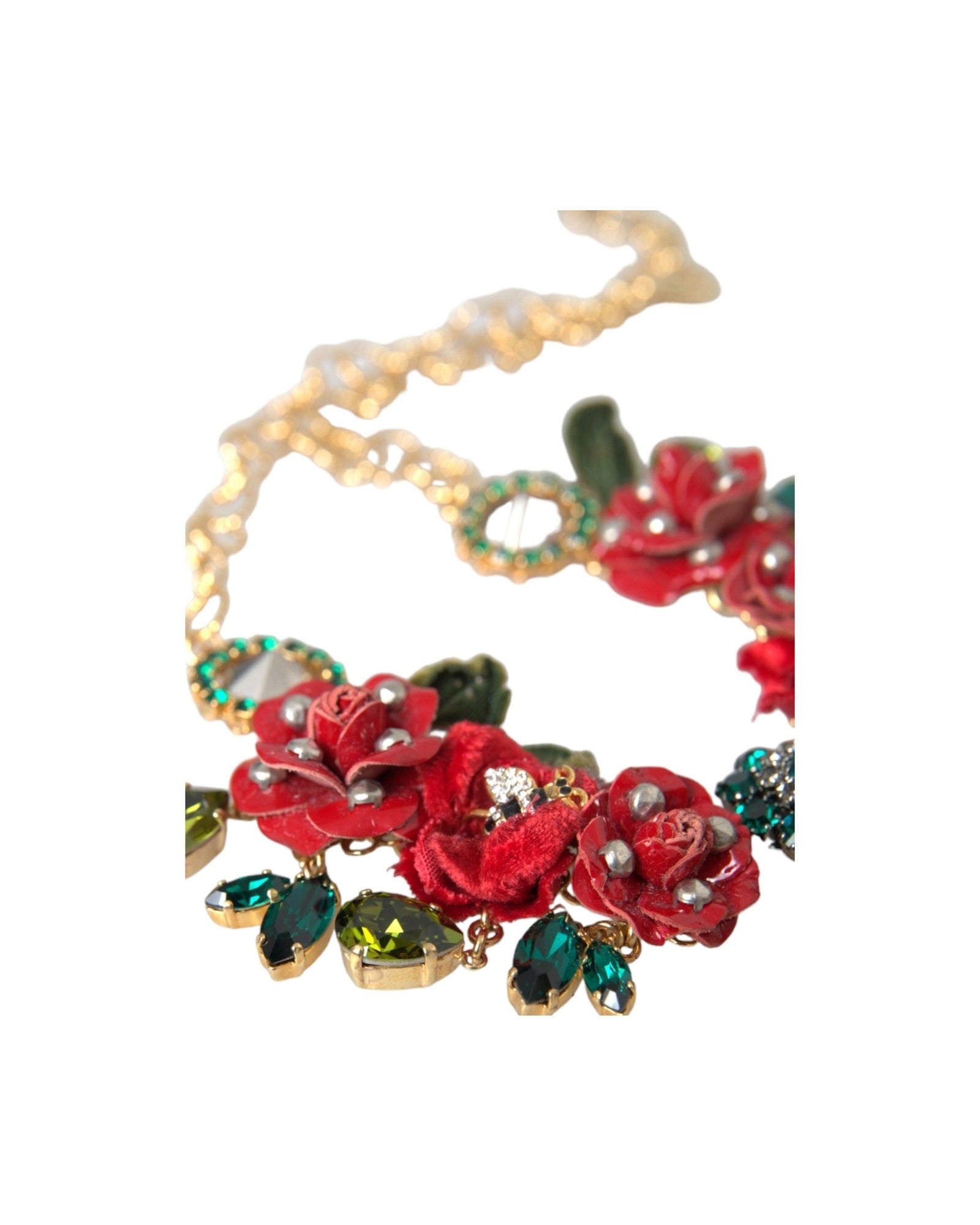 Dolce & Gabbana Brass Link Chain Rosepetal Crystal Pendant Gold Necklace Glam Steals