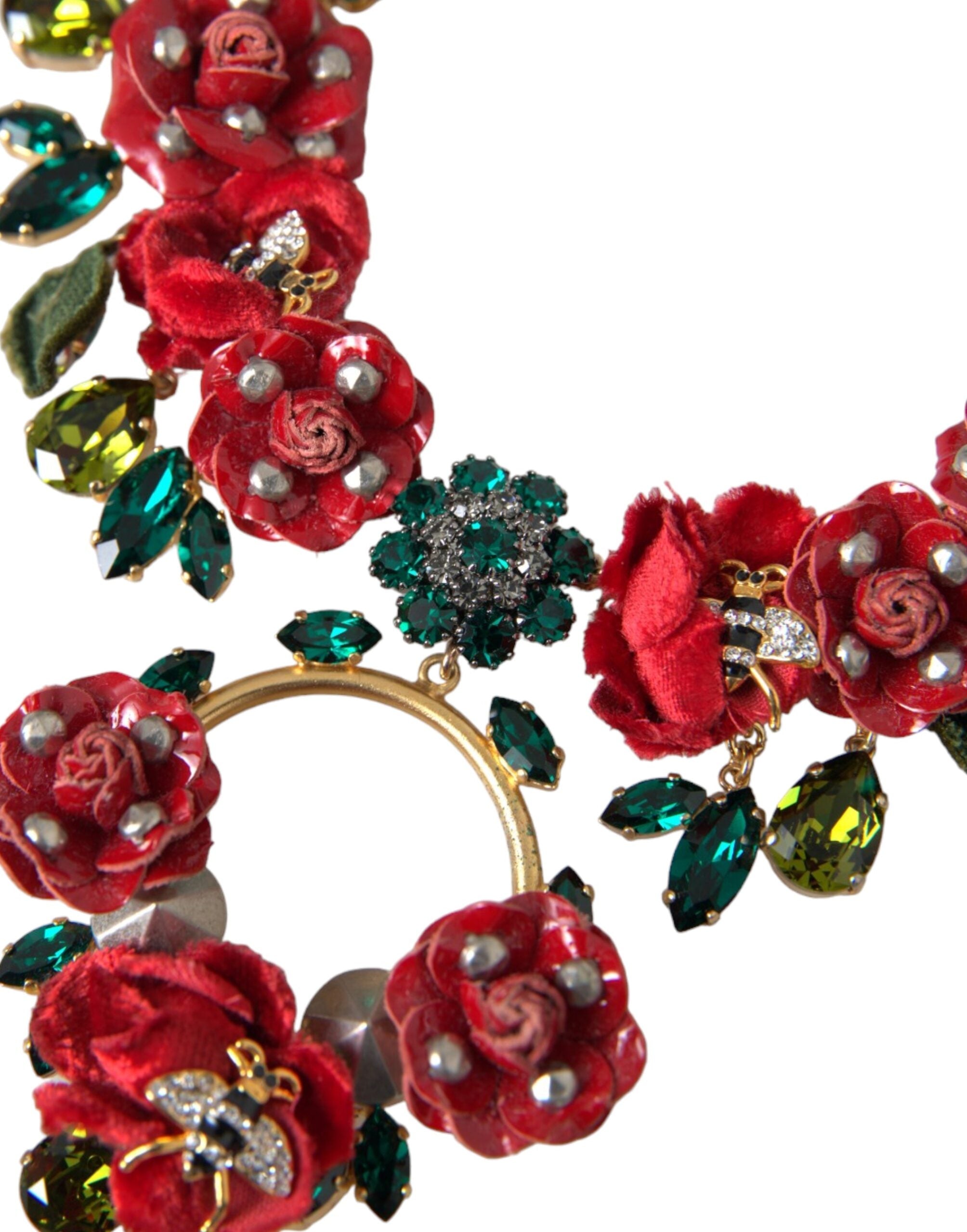 Dolce & Gabbana Brass Link Chain Rosepetal Crystal Pendant Gold Necklace Glam Steals