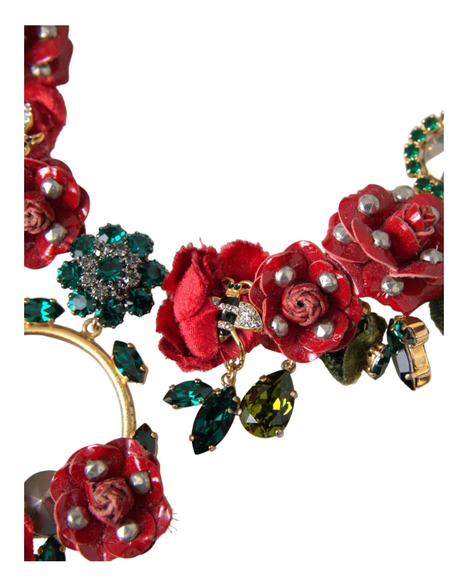 Dolce & Gabbana Brass Link Chain Rosepetal Crystal Pendant Gold Necklace Glam Steals
