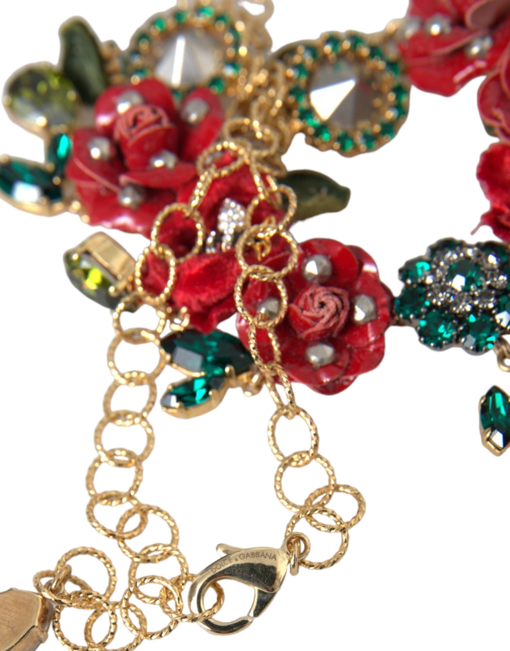 Dolce & Gabbana Brass Link Chain Rosepetal Crystal Pendant Gold Necklace Glam Steals