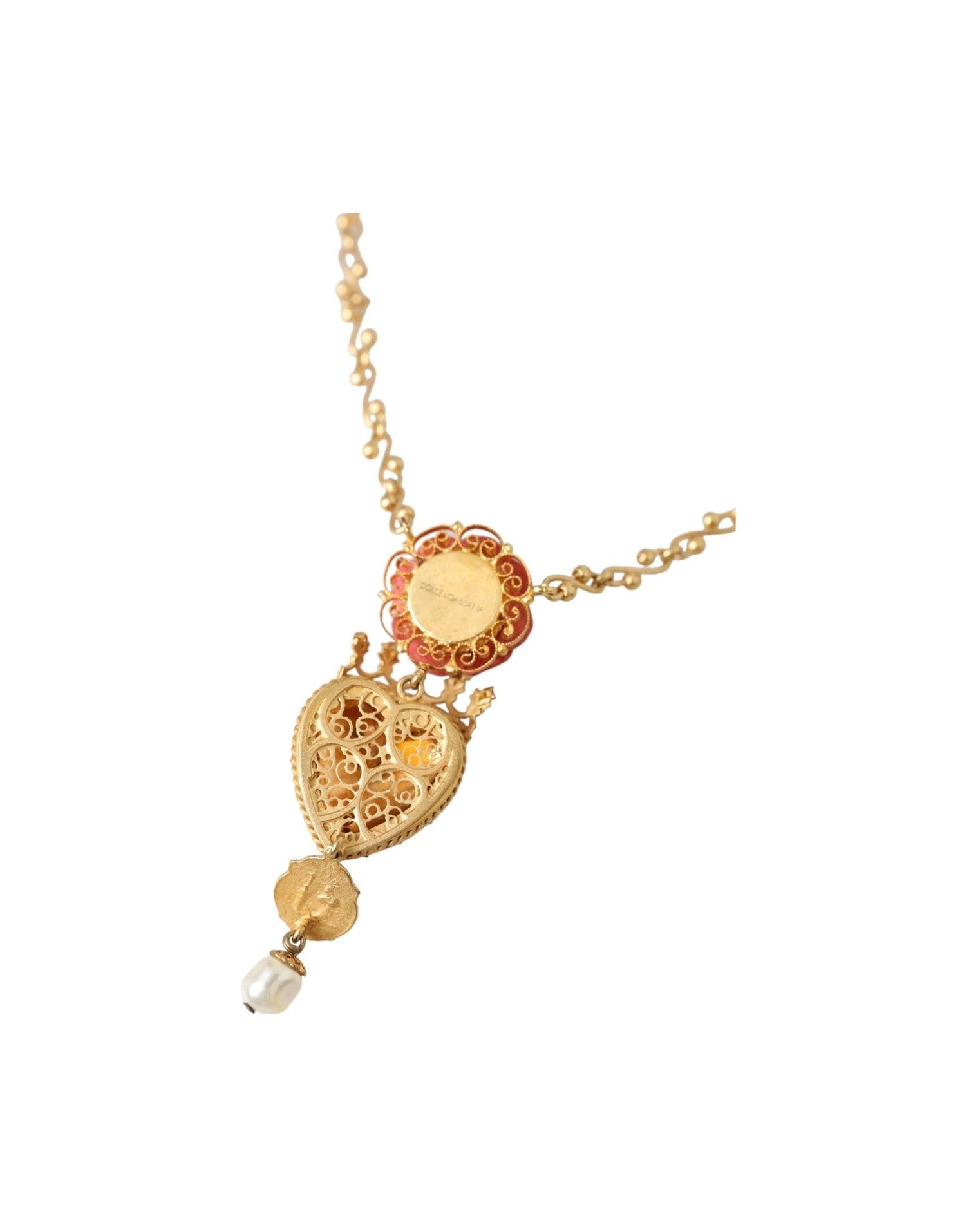 Dolce & Gabbana Brasschain Sacred Heart Rose Crystal Charm Gold Necklace Glam Steals