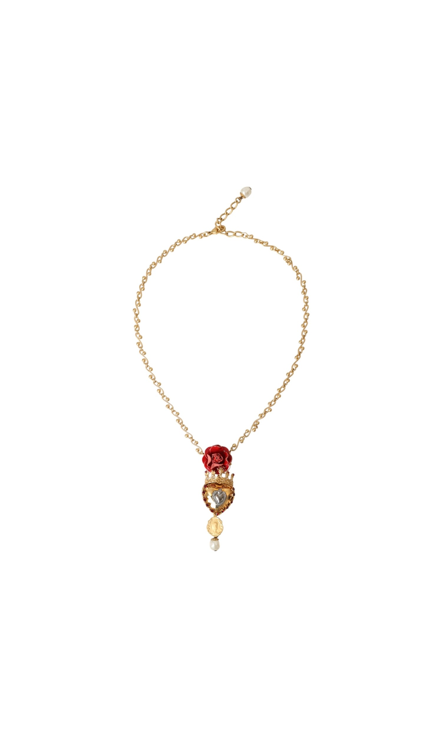 Dolce & Gabbana Brasschain Sacred Heart Rose Crystal Charm Gold Necklace Glam Steals