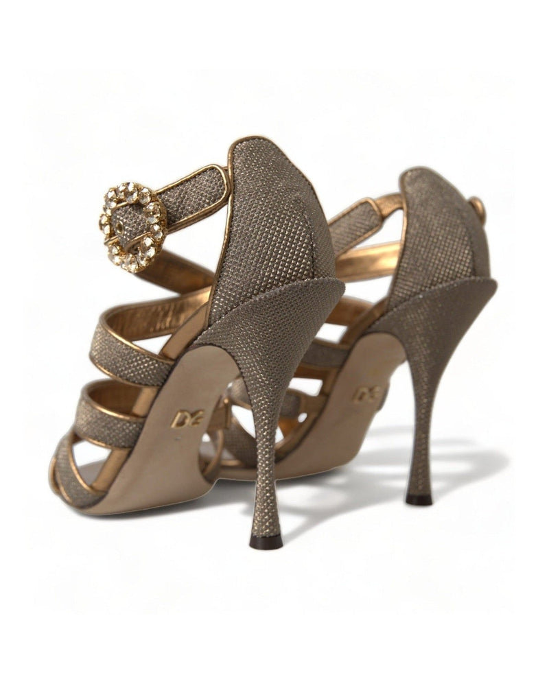 Dolce & Gabbana Bronze Crystal Stiletto Heels Sandals Heels