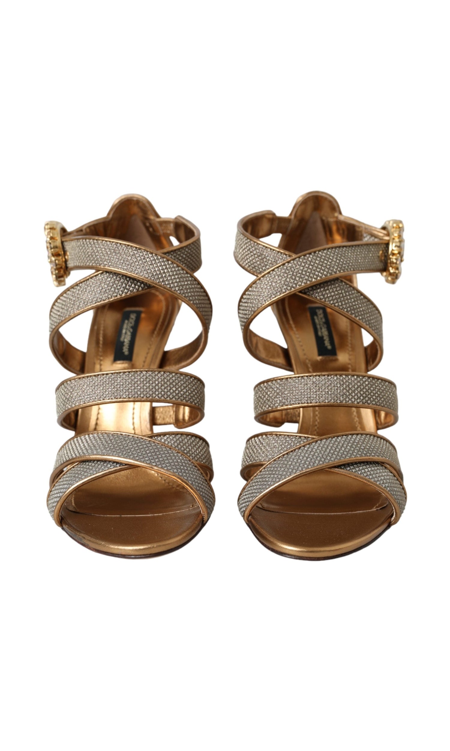 Dolce & Gabbana Bronze Crystal Strap Heels Sandals Shoes Glam Steals
