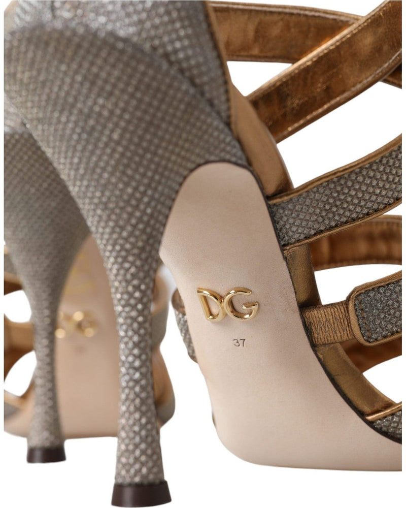 Dolce & Gabbana Bronze Crystal Strap Heels Sandals Shoes Glam Steals