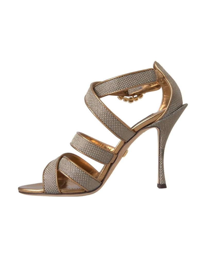 Dolce & Gabbana Bronze Crystal Strap Heels Sandals Shoes Glam Steals