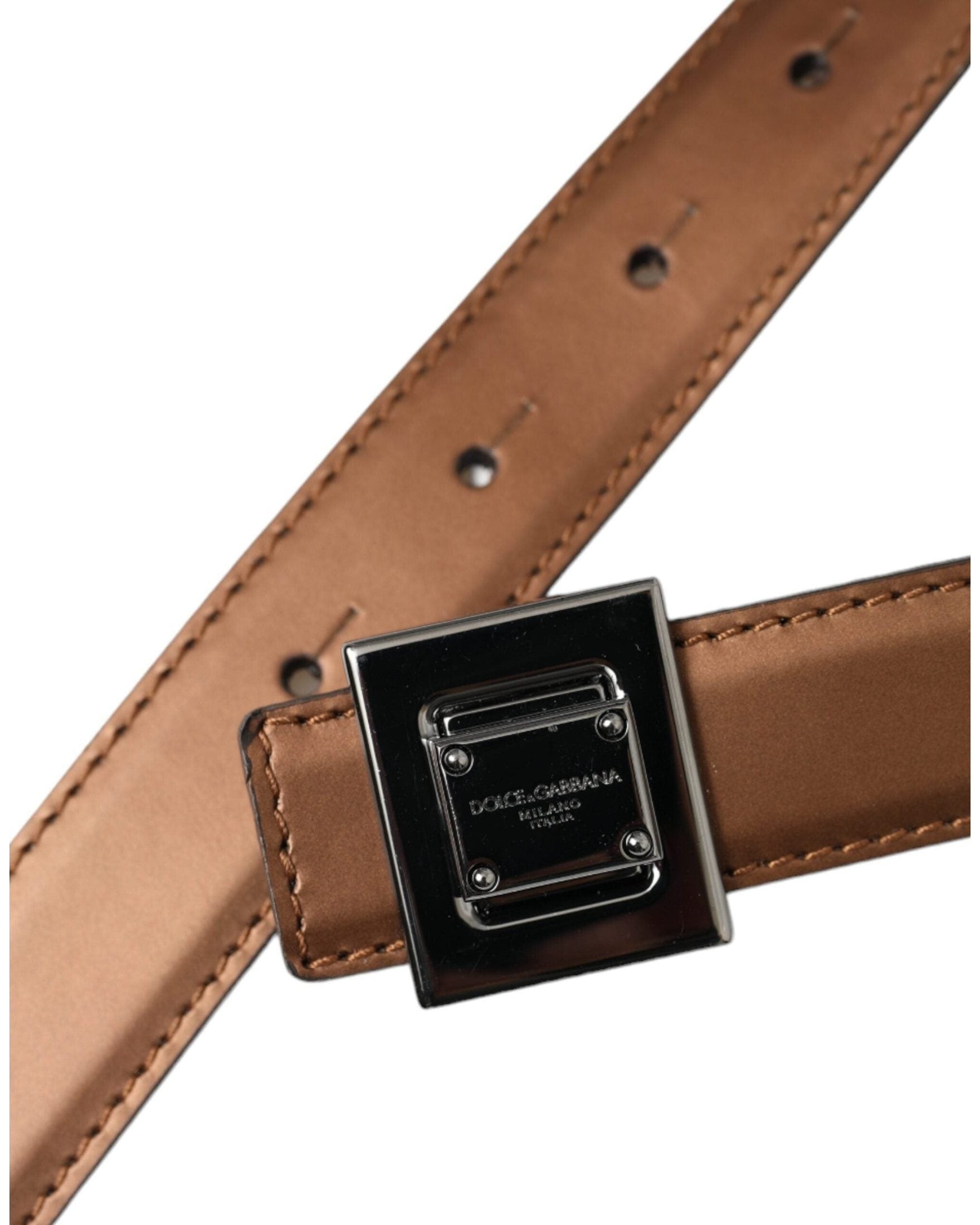 Dolce & Gabbana Bronze Leather Square Metal Buckle Belt Belts