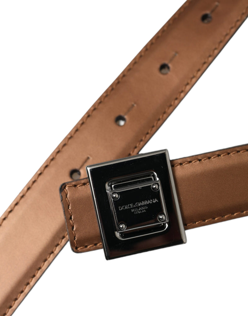Dolce & Gabbana Bronze Leather Square Metal Buckle Belt Glam Steals