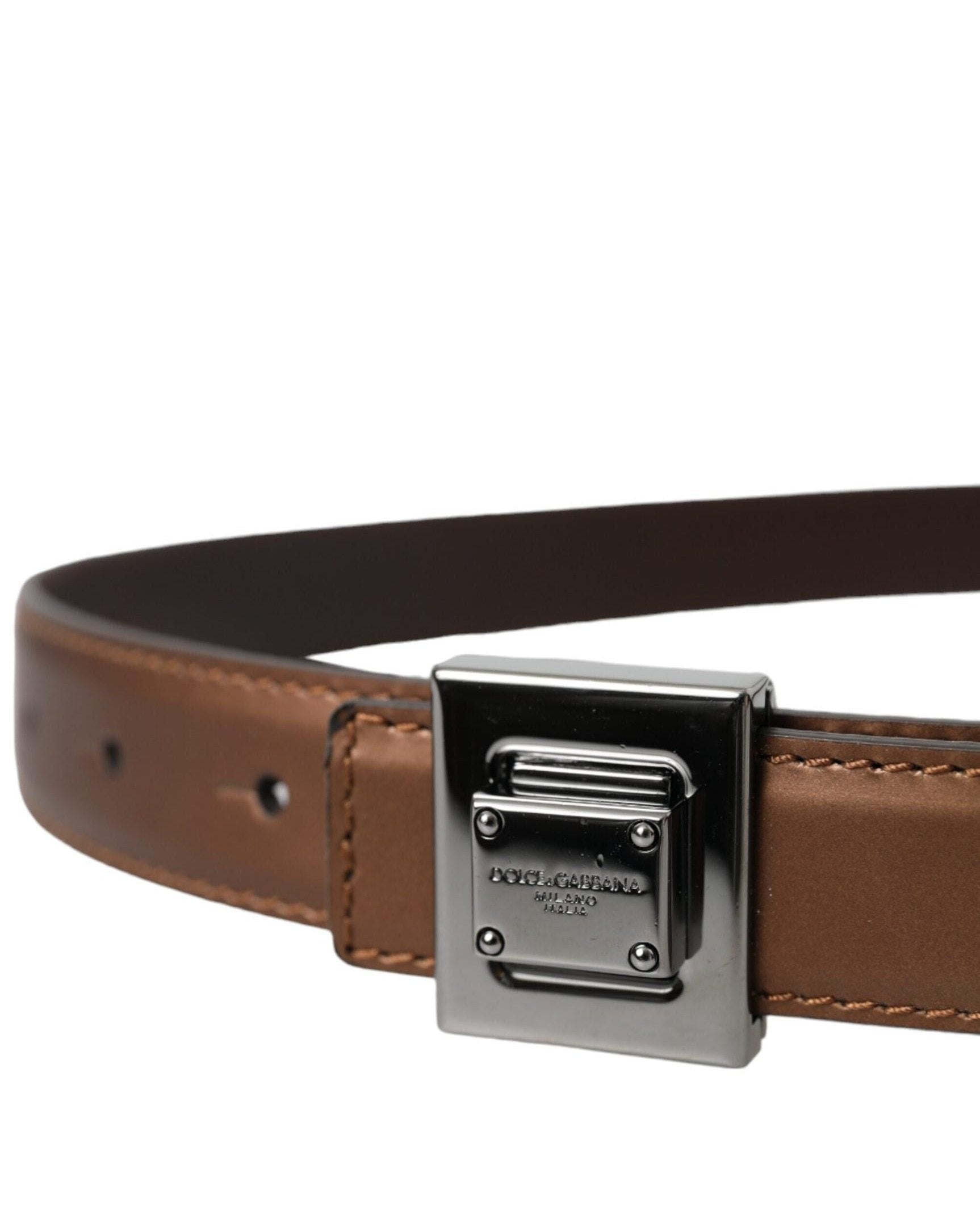 Dolce & Gabbana Bronze Leather Square Metal Buckle Belt Belts