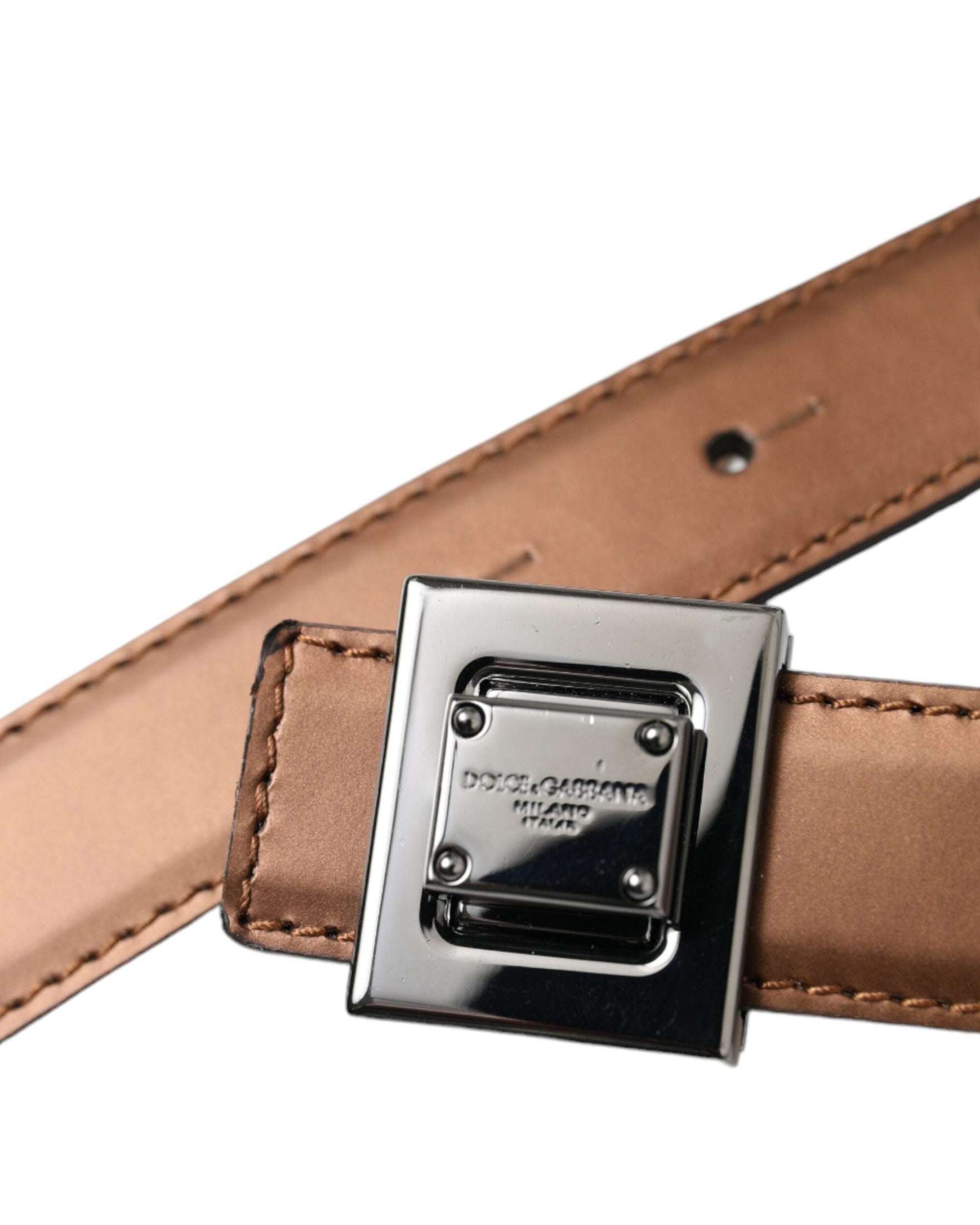 Dolce & Gabbana Bronze Leather Square Metal Buckle Belt Belts