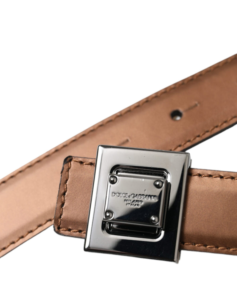 Dolce & Gabbana Bronze Leather Square Metal Buckle Belt Glam Steals