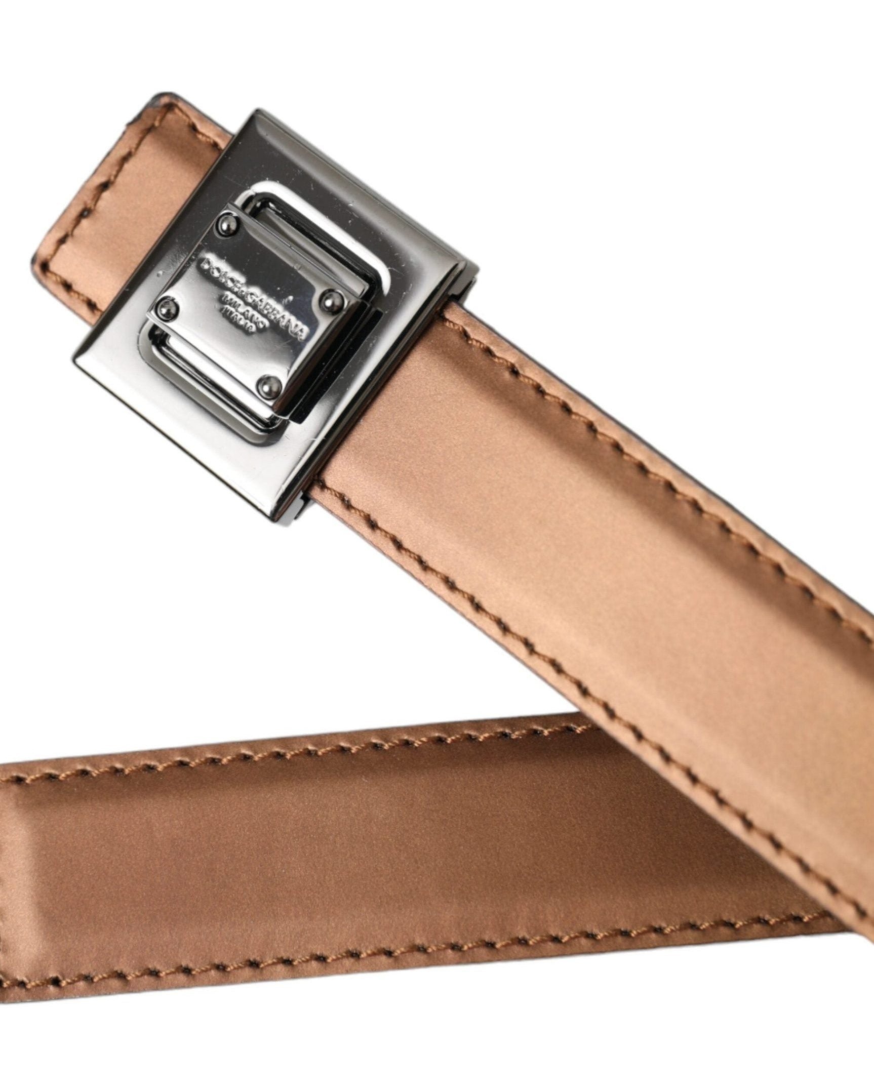 Dolce & Gabbana Bronze Leather Square Metal Buckle Belt Belts