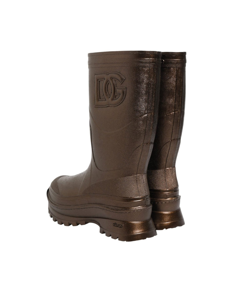 Dolce & Gabbana Bronze Metallic Pull On Rain Boots Shoes Boots