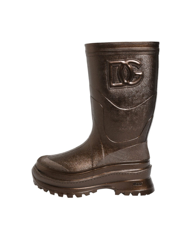 Dolce & Gabbana Bronze Metallic Pull On Rain Boots Shoes Glam Steals