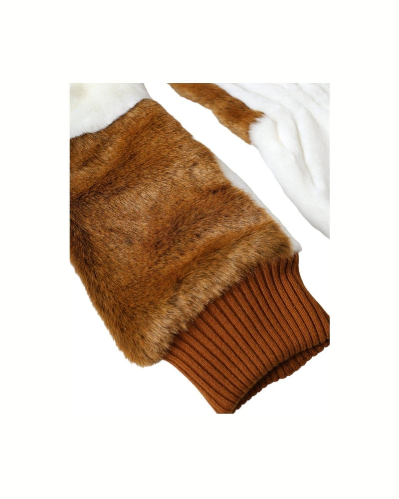 Dolce & Gabbana Acrylic Knitted Fur Mitten Brown White Gloves Glam Steals