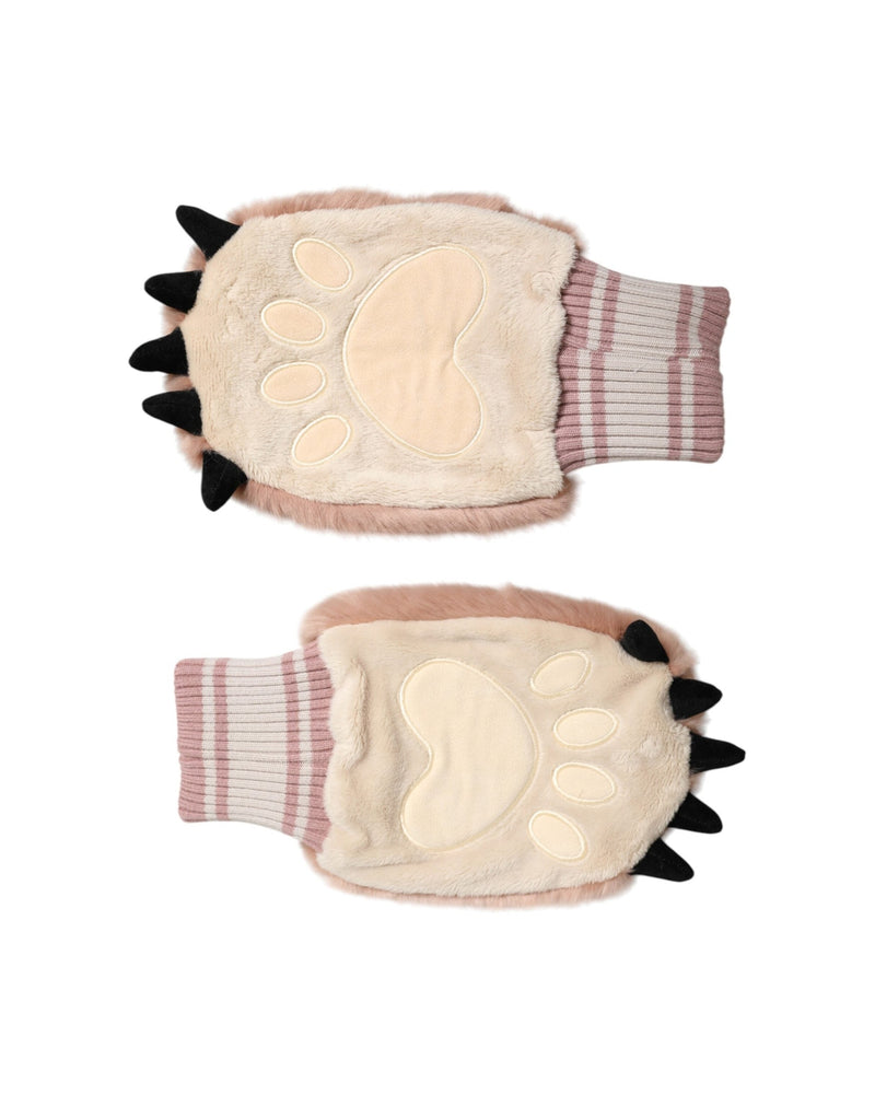 Dolce & Gabbana Brown Acrylic Knitted Fur Wrist Mitten Gloves Glam Steals