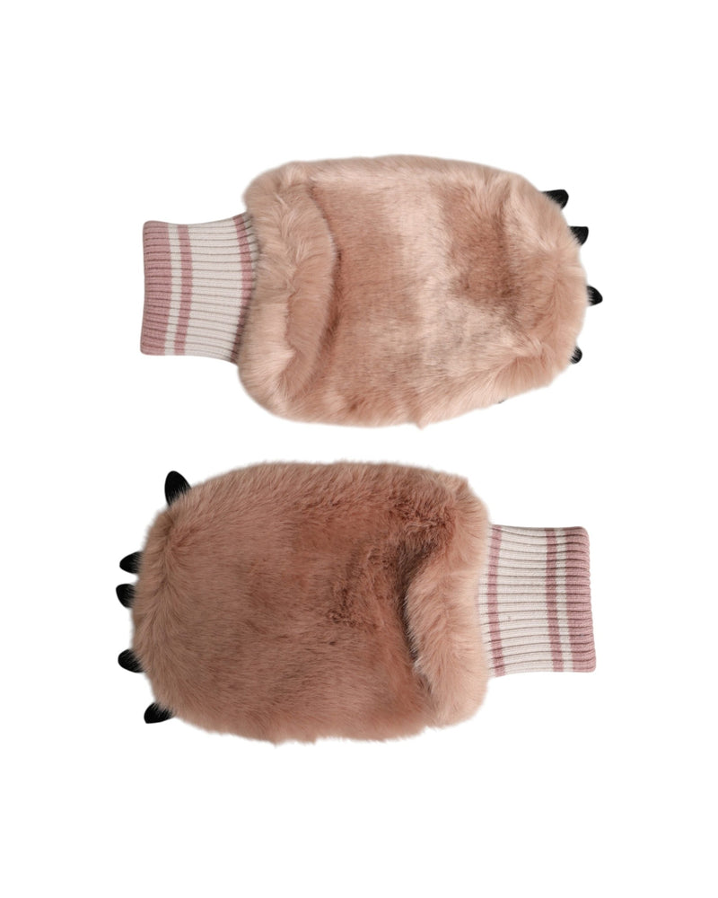 Dolce & Gabbana Brown Acrylic Knitted Fur Wrist Mitten Gloves Glam Steals