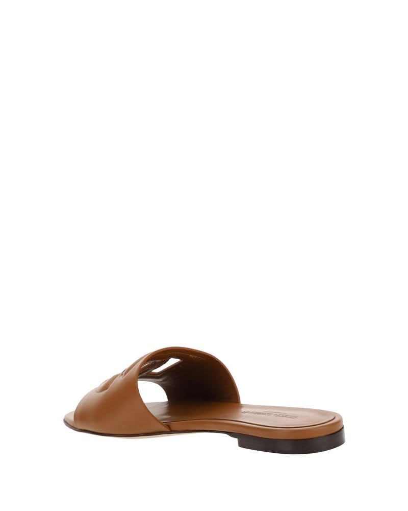 Dolce & Gabbana Brown Calf Leather Bos Taurus Flat Sandals 