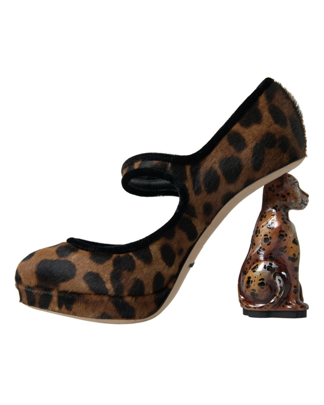 Dolce & Gabbana Brown Calf Leopard Heel Mary Jane Pump Shoes Heels