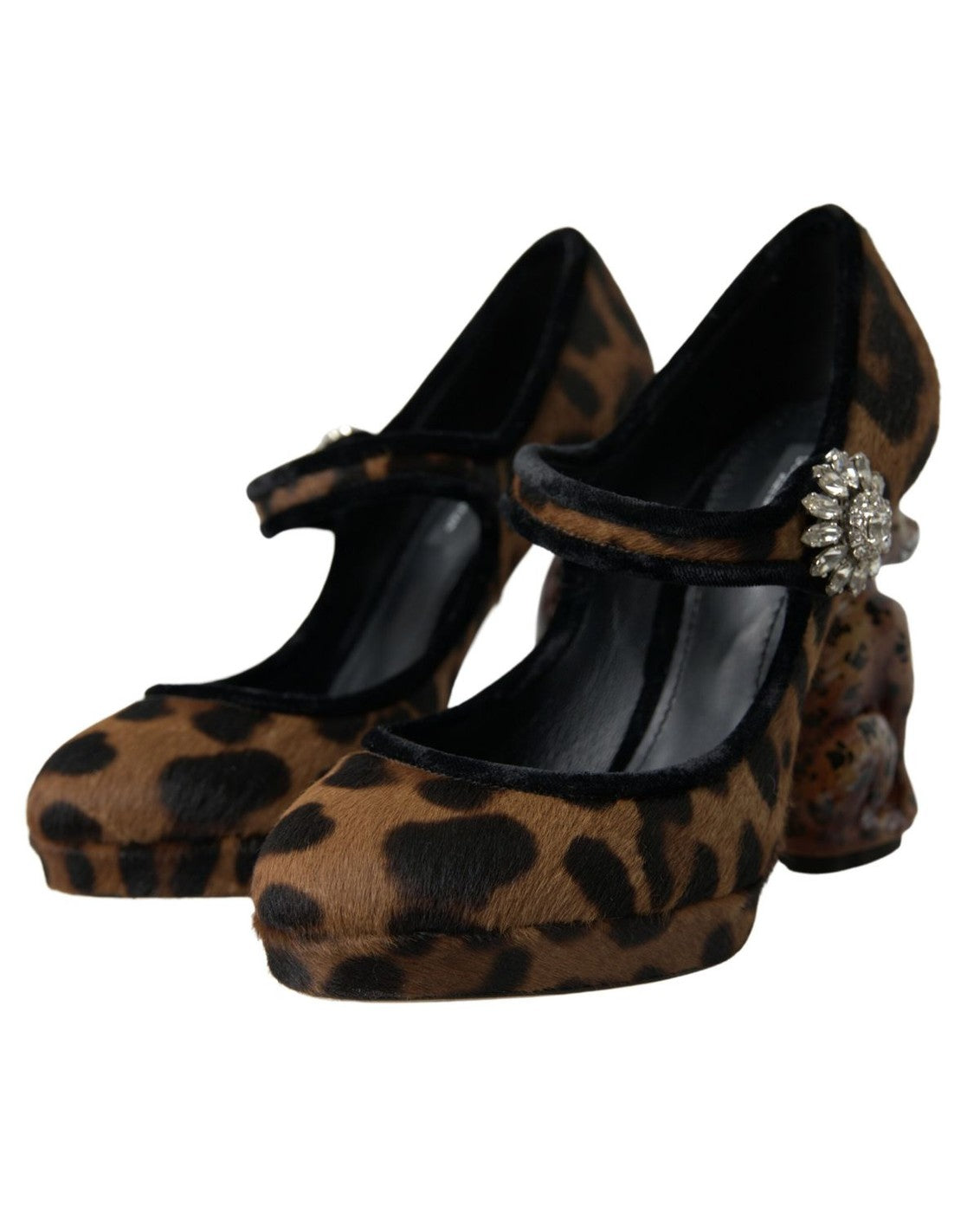 Dolce & Gabbana Brown Calf Leopard Heel Mary Jane Pump Shoes Heels