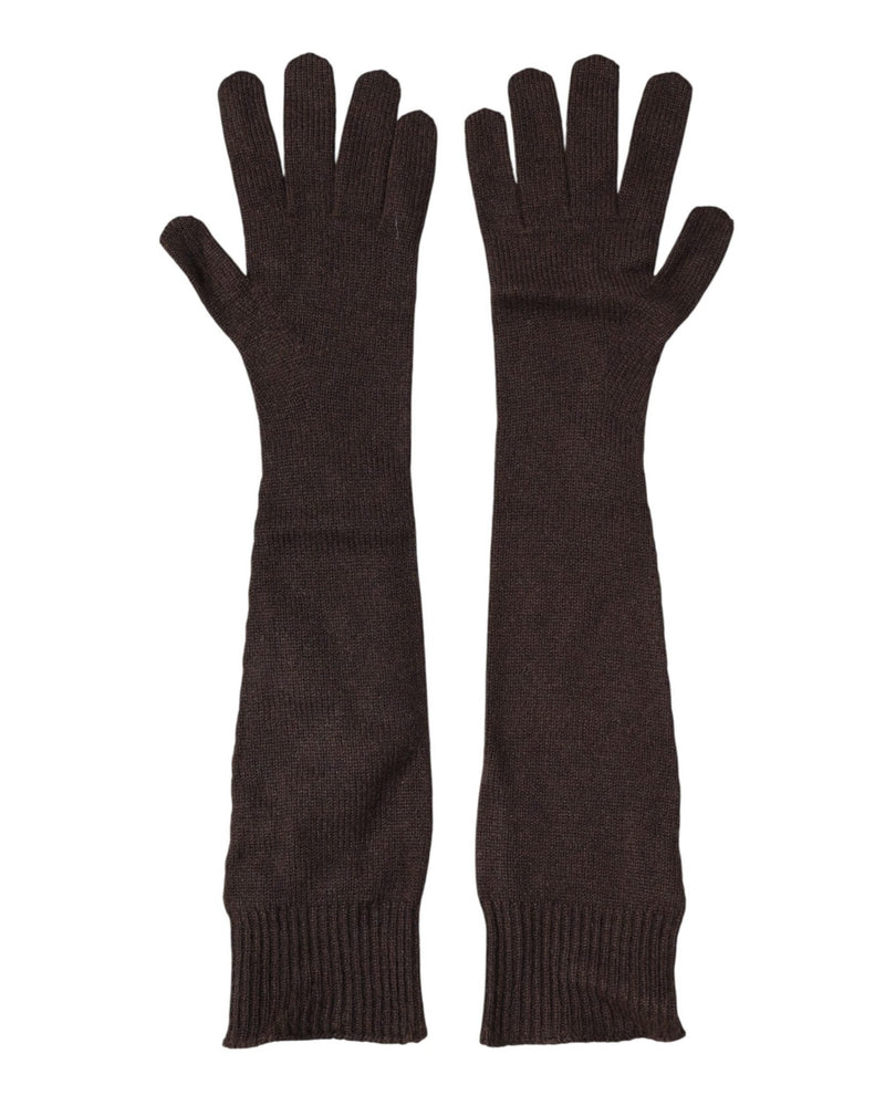 Dolce & Gabbana Brown Cashmere Knitted Elbow Length Mitten Gloves Glam Steals
