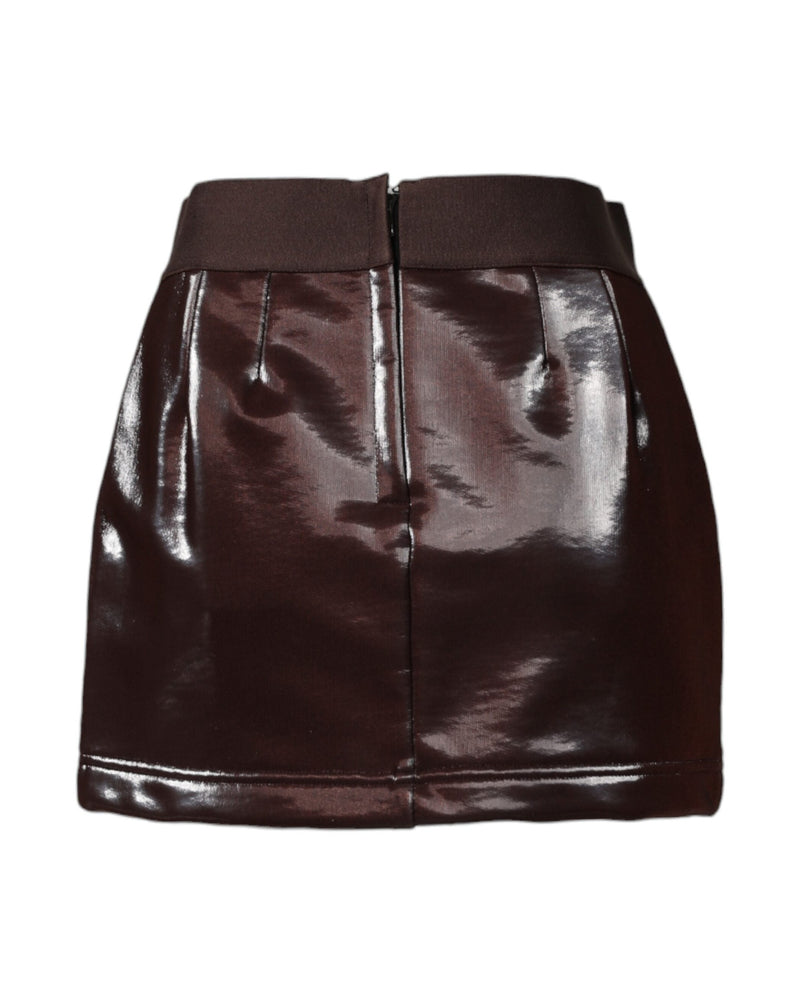 Dolce & Gabbana Brown Cotton Dark Fitted High Waist Mini Skirt Glam Steals