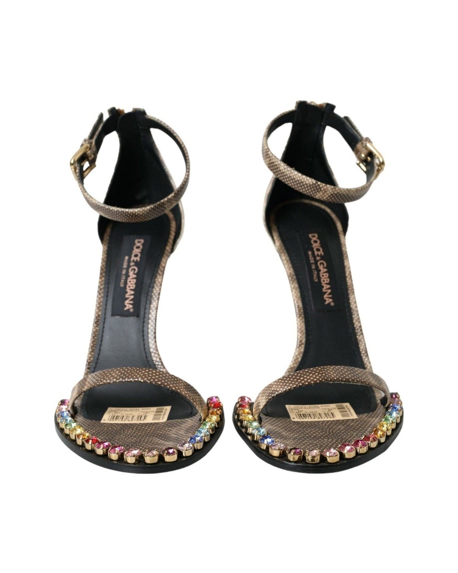 Dolce & Gabbana Brown Exotic Leather Crystal Sandals Shoes Glam Steals