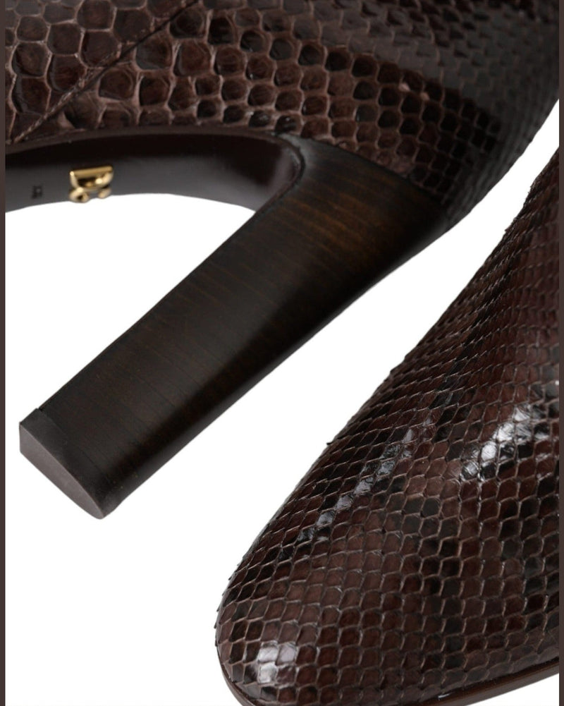 Dolce & Gabbana Brown Exotic Leather Heels High Boots Shoes Glam Steals